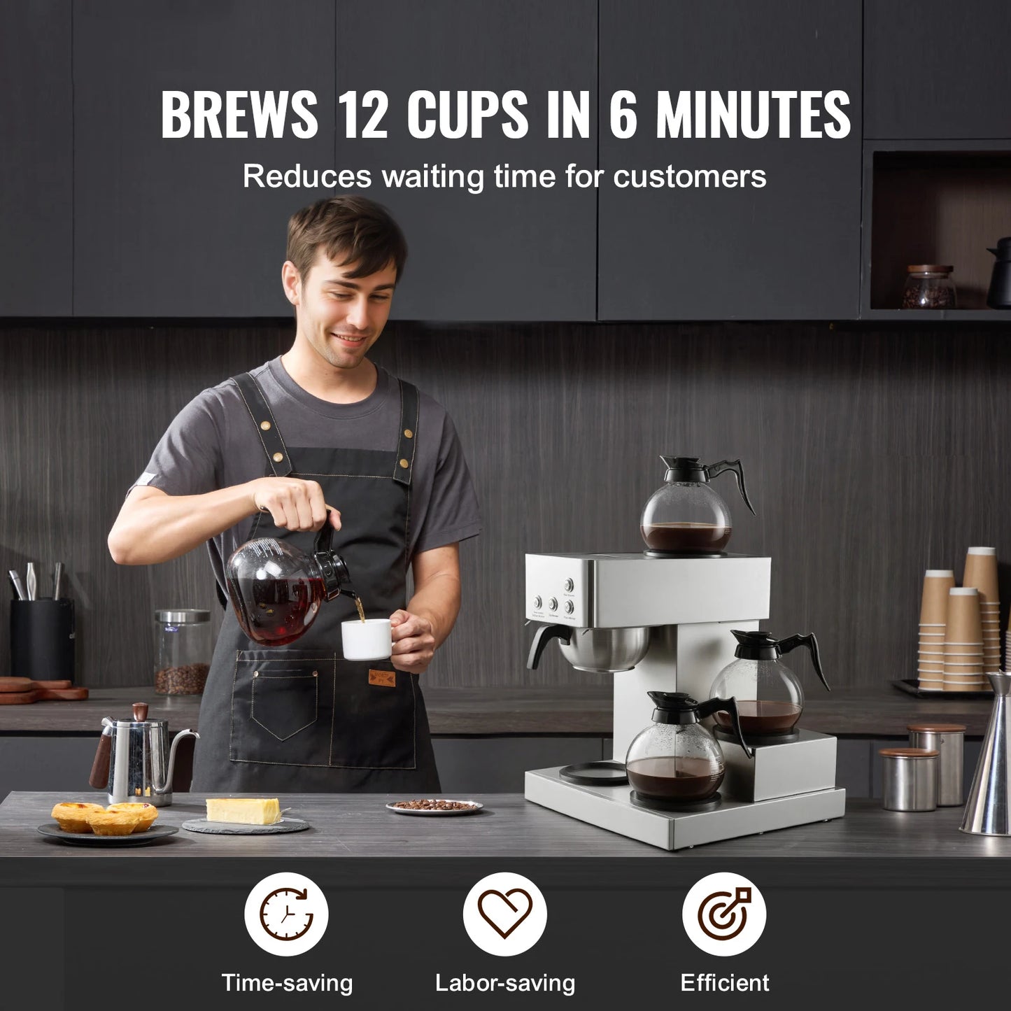 SucceBuy Commercial Drip Coffee Maker With Glass Carafes Decanter Warmer