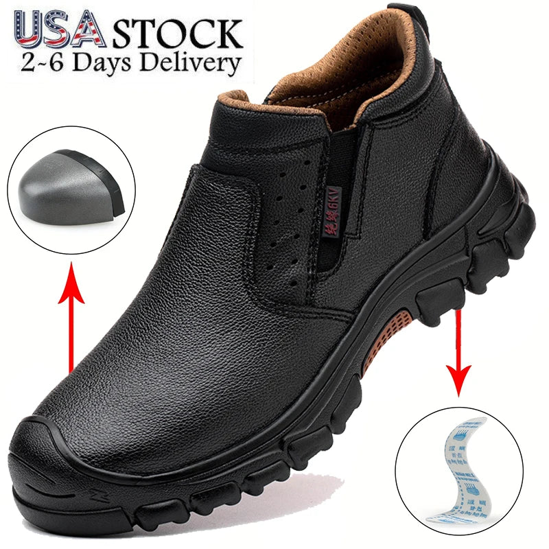 Mens Composite Toe Work Boots With Metatarsal Guard And Anti Slip Outsole