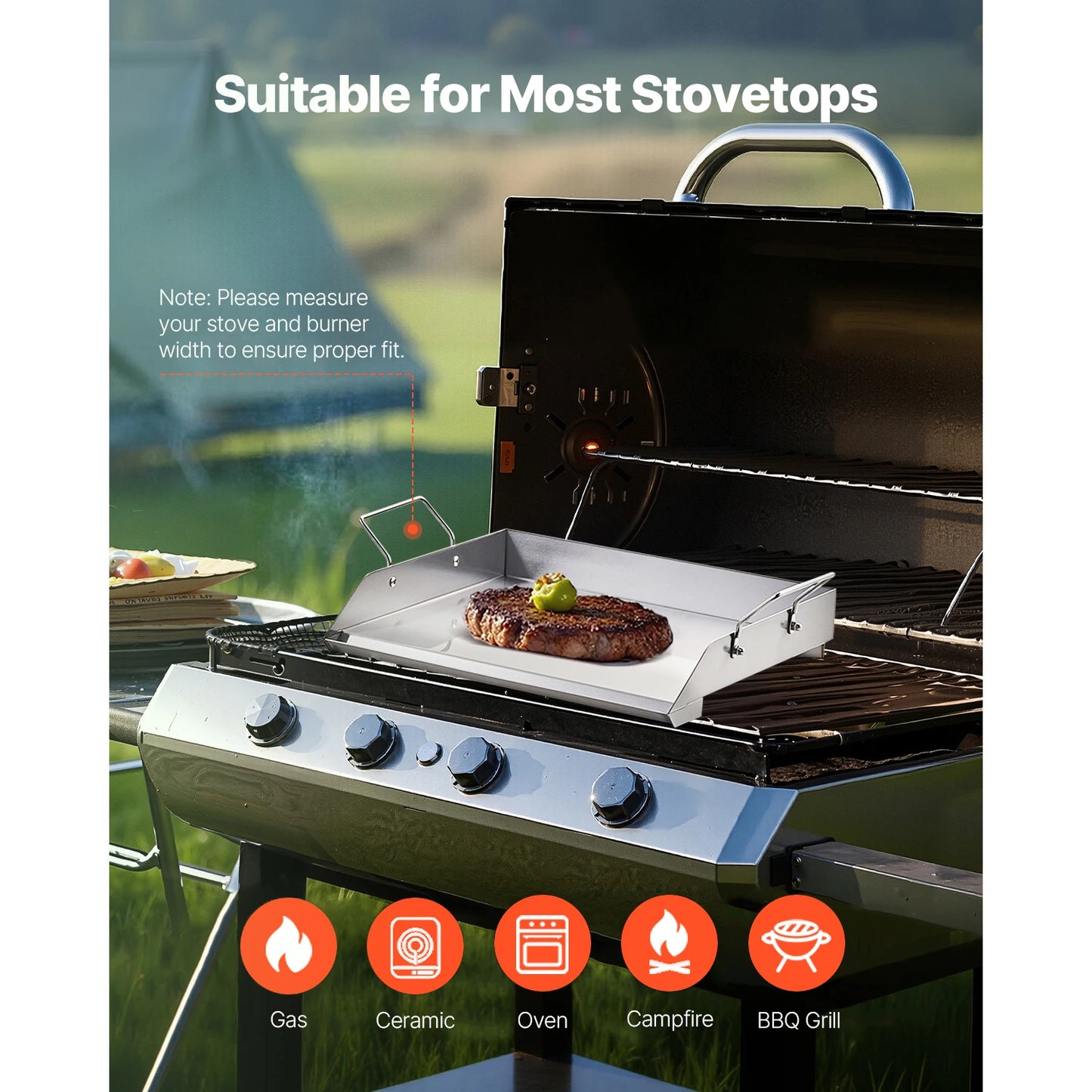 SucceBuy Stainless Steel Griddle Flat Top Gas Grill BBQ Pan