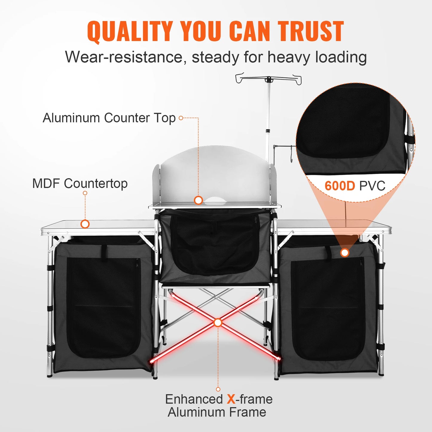 SucceBuy Foldable Camping Kitchen Table And Storage Rack Outdoor Cooking