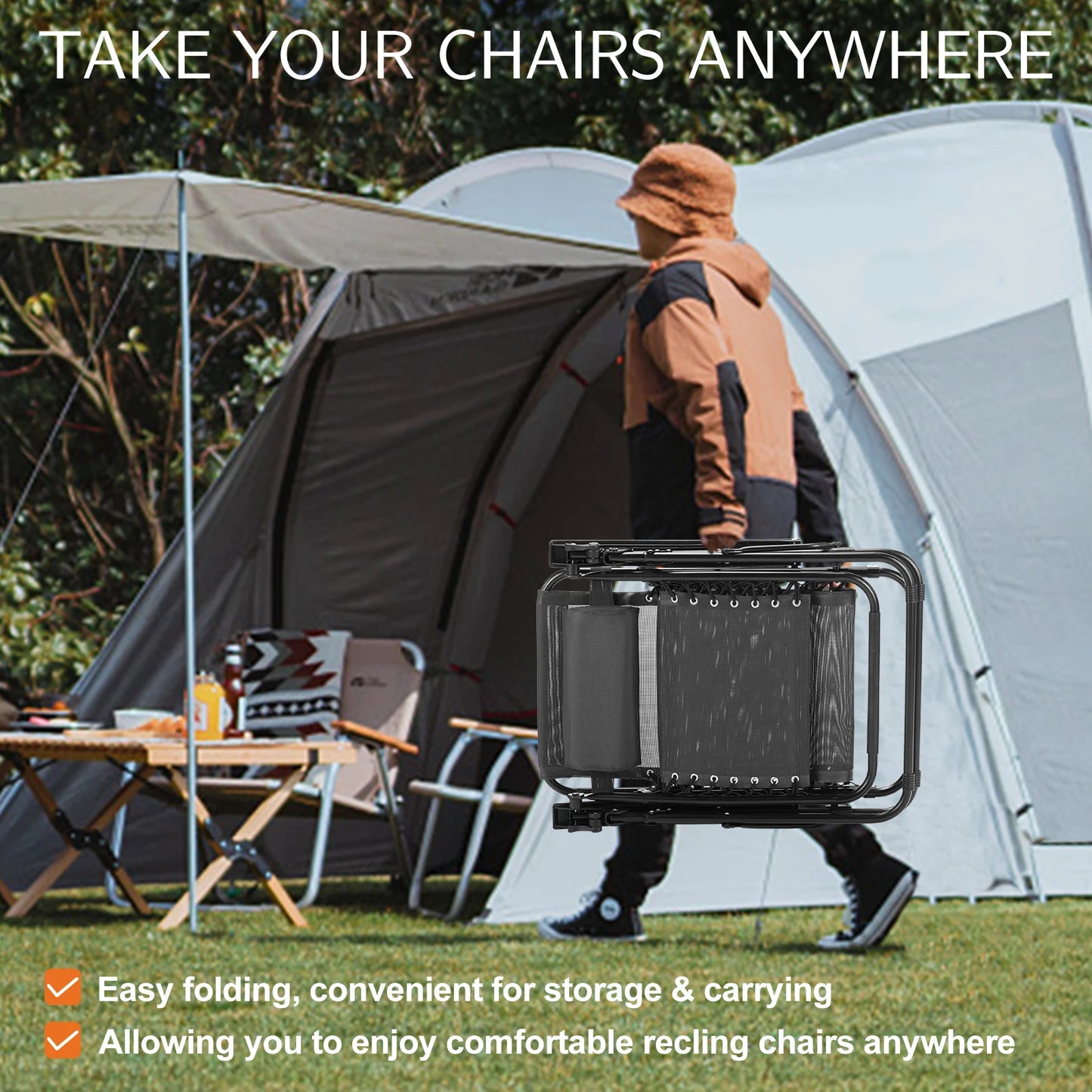 JHK Zero Gravity Portable Recliner For Outdoor Patio Cup Holder