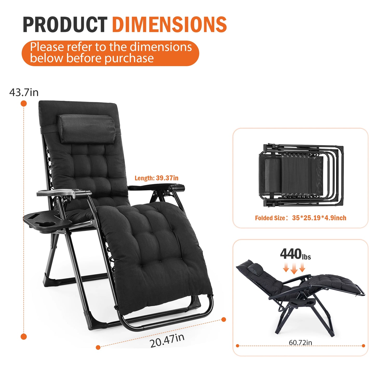 JHK Zero Gravity Reclining Camping Lounge Chair