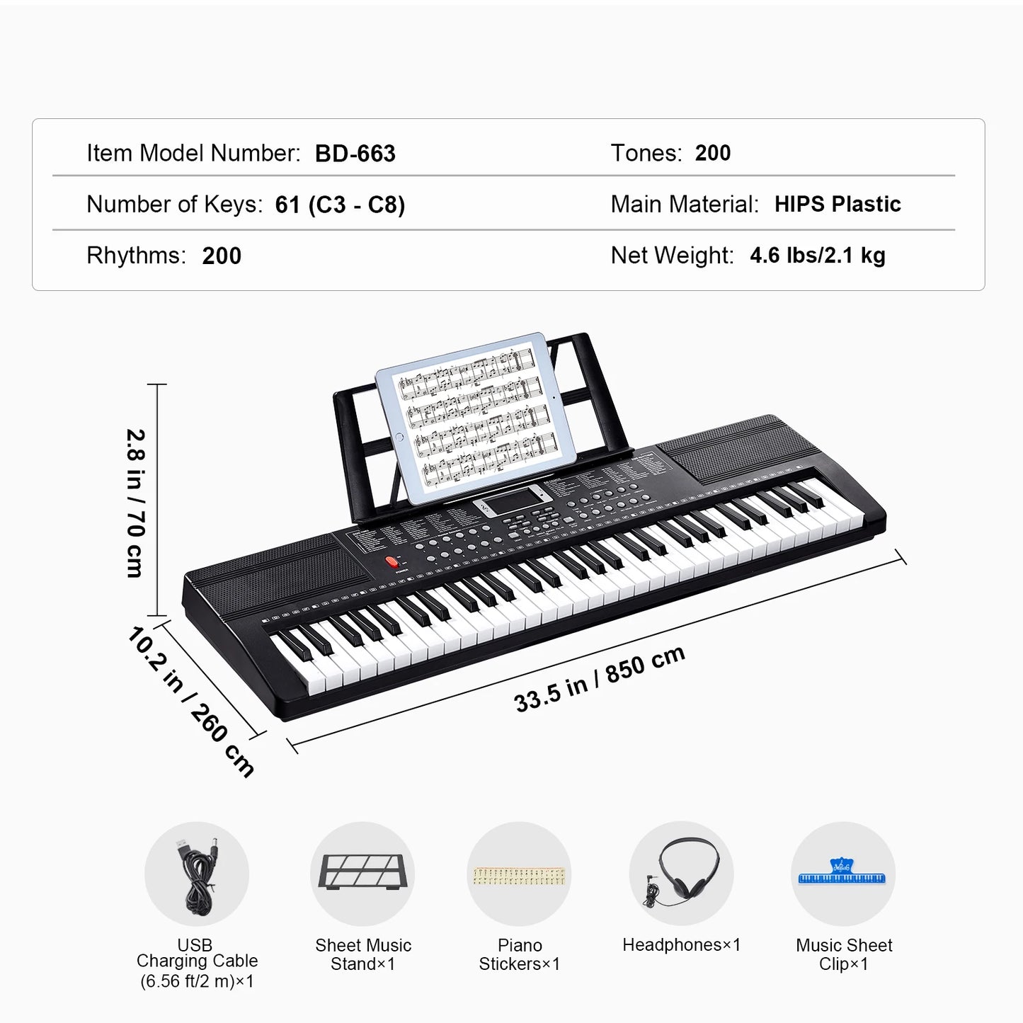 SucceBuy 61 Key Digital Keyboard Piano 200 or 600 Tones