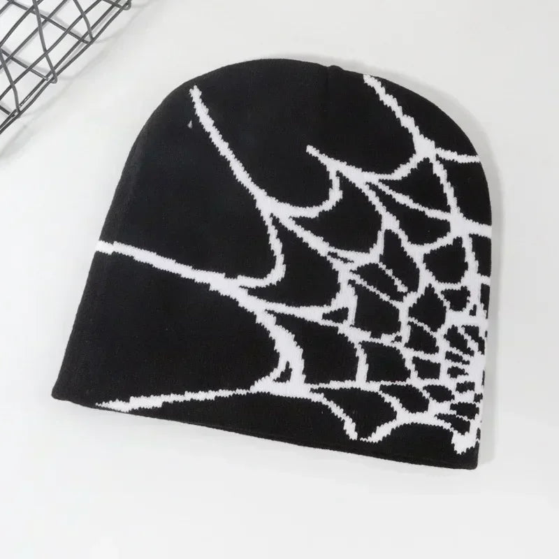 Knit Beanie Hat Spider Embroidered Winter Woolen Cap Unisex