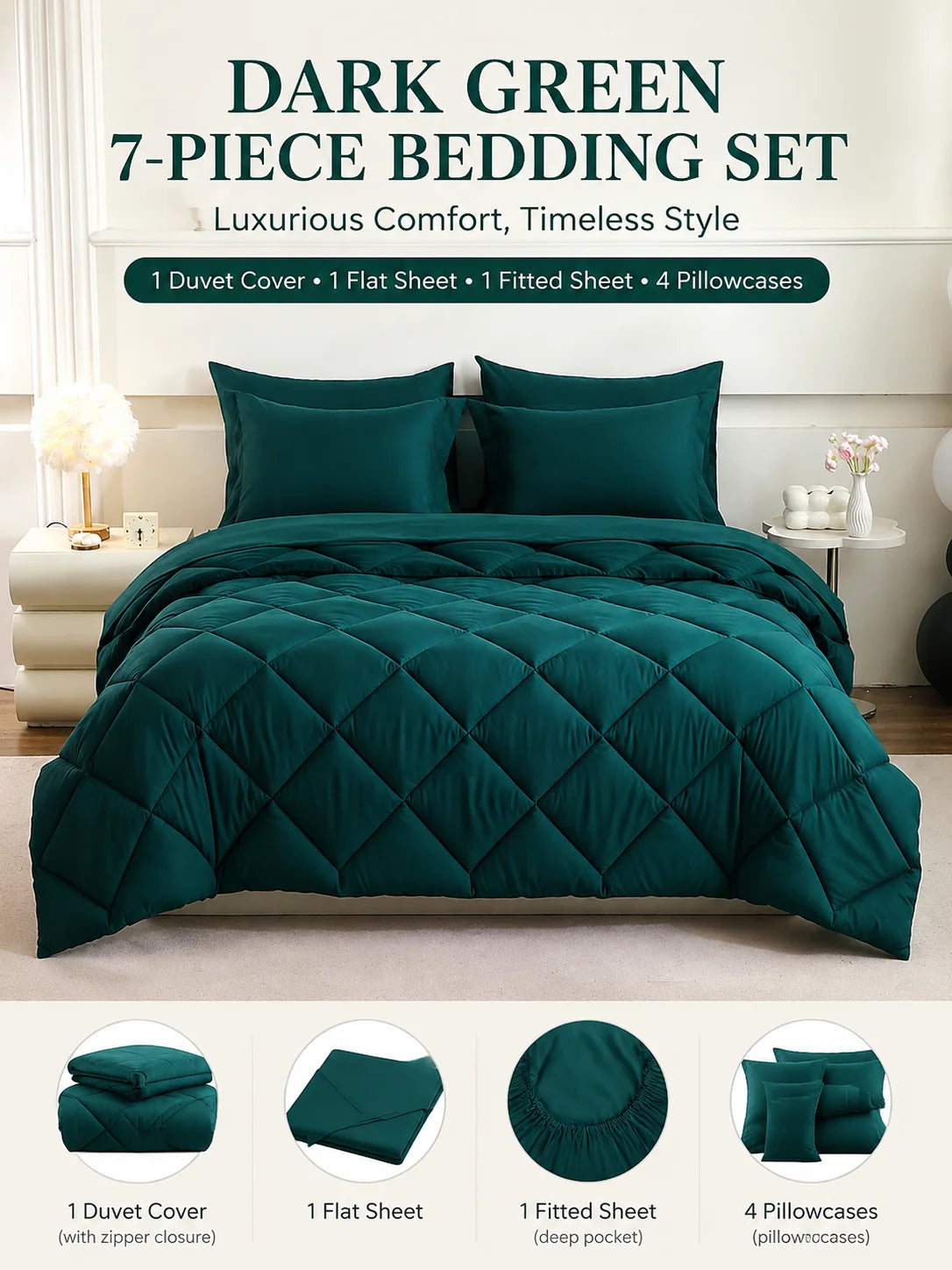 easYum Brushed Polyester Bedding Set With Quilted Comforter