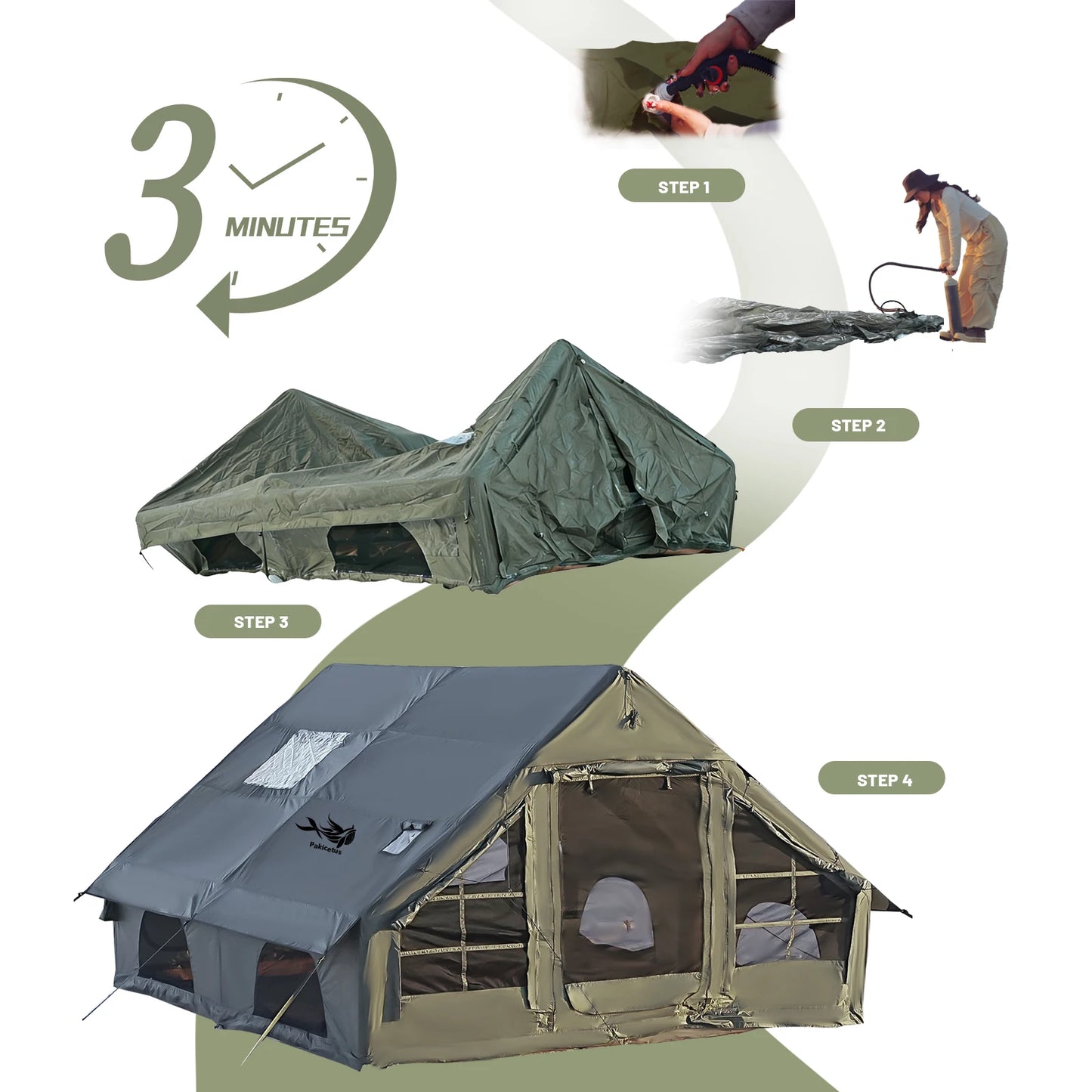 Pakicetus Large Luxury Inflatable Glamping Tent Manual Pump 4 Season