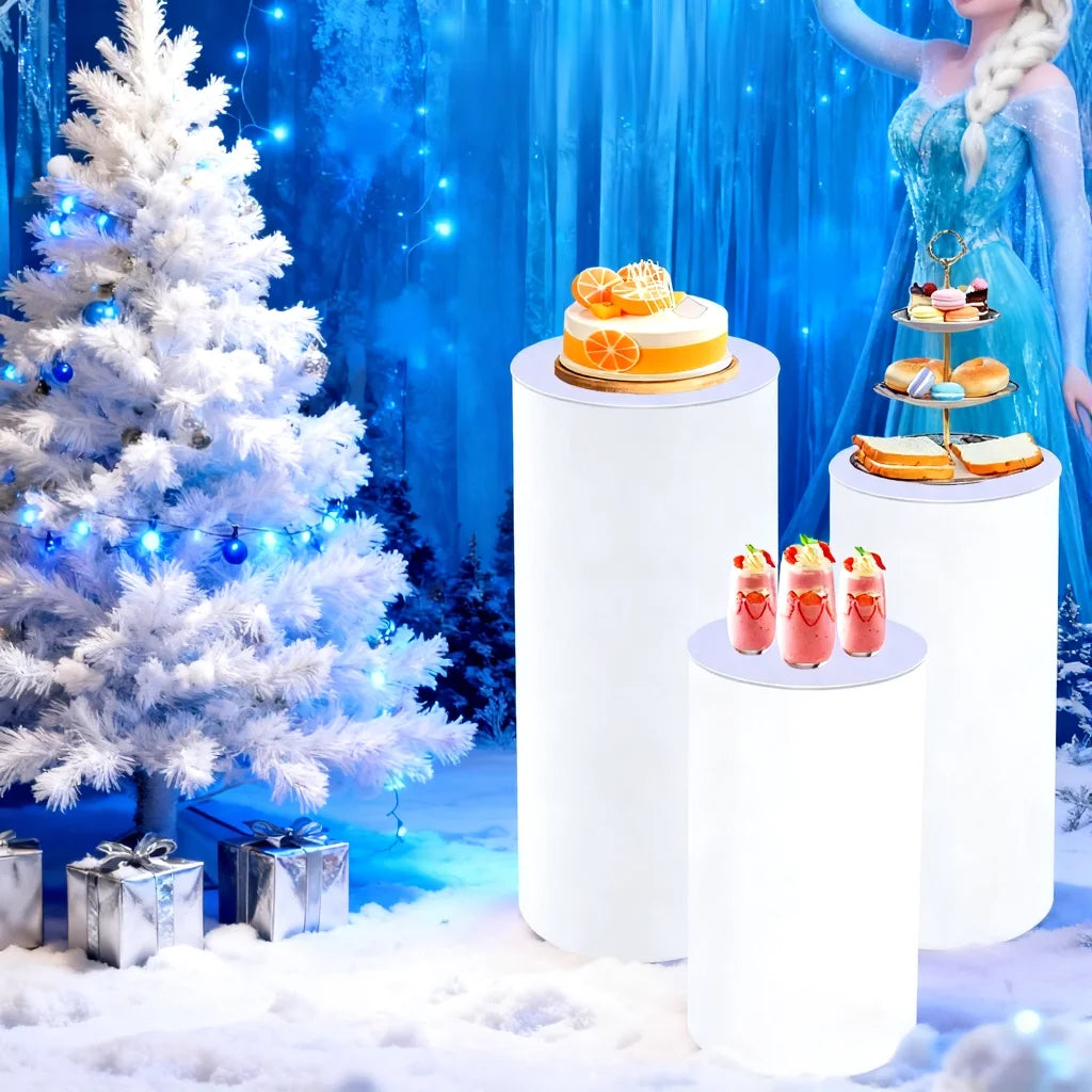 Three Piece Cylinder Pedestal Stand For Wedding Cake Display
