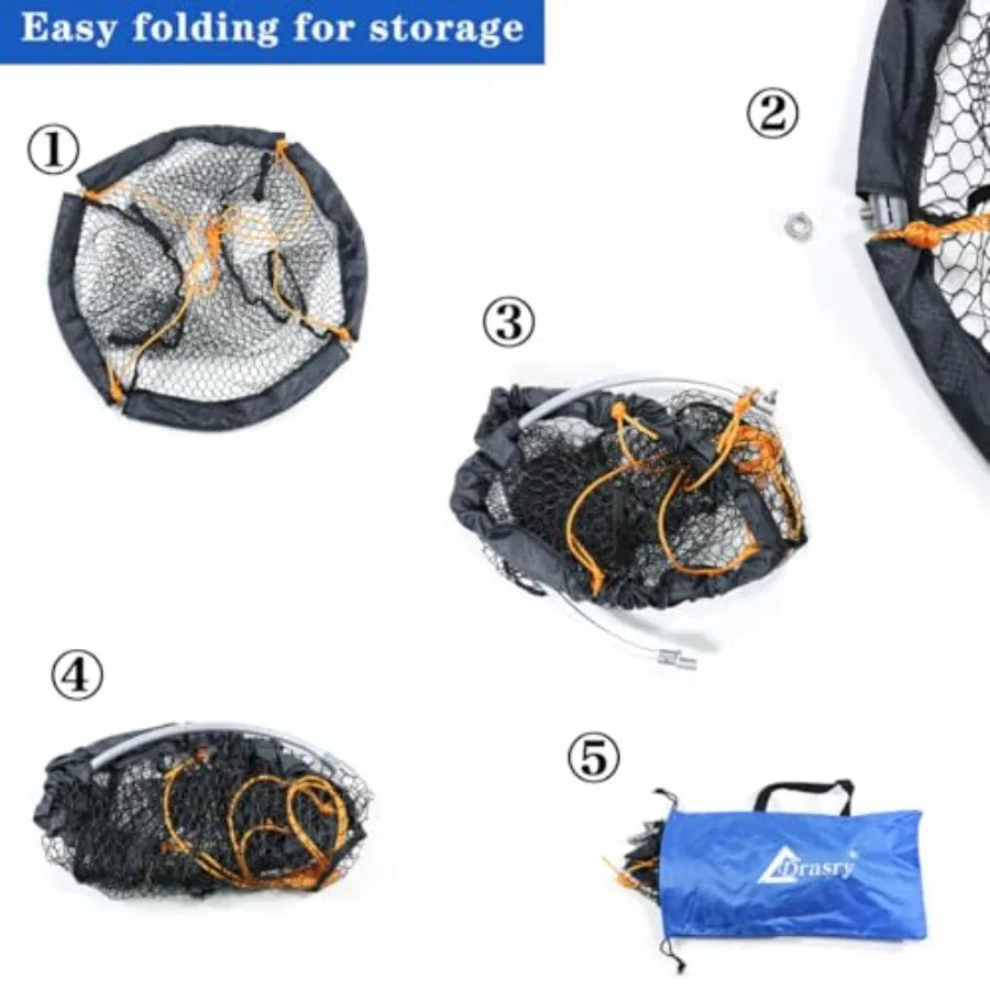 Foldable Bridge and Pier Fishing Landing Net with Aluminum Ring