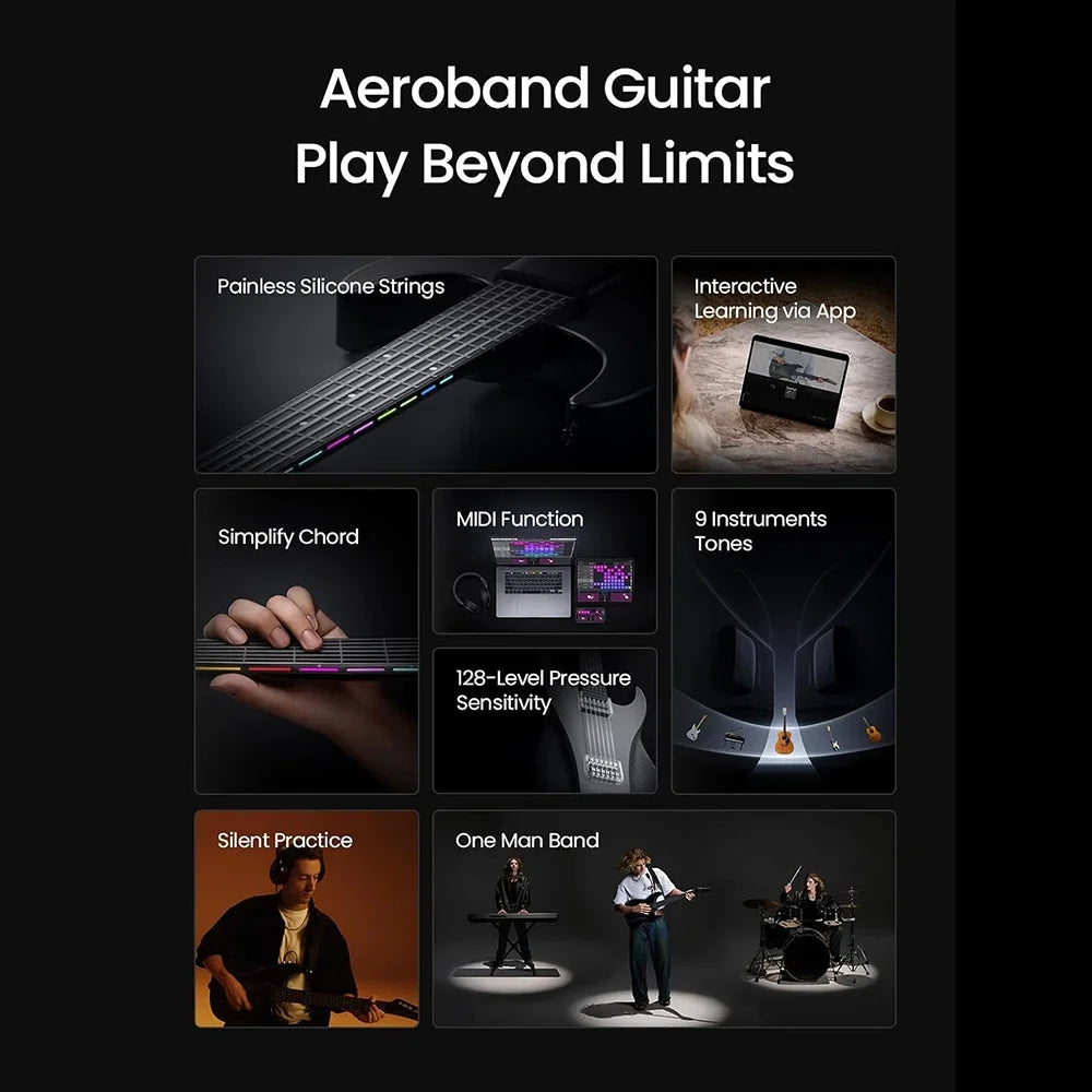 AeroBand Travel Guitar Pain Free Silicone Strings 9 Styles