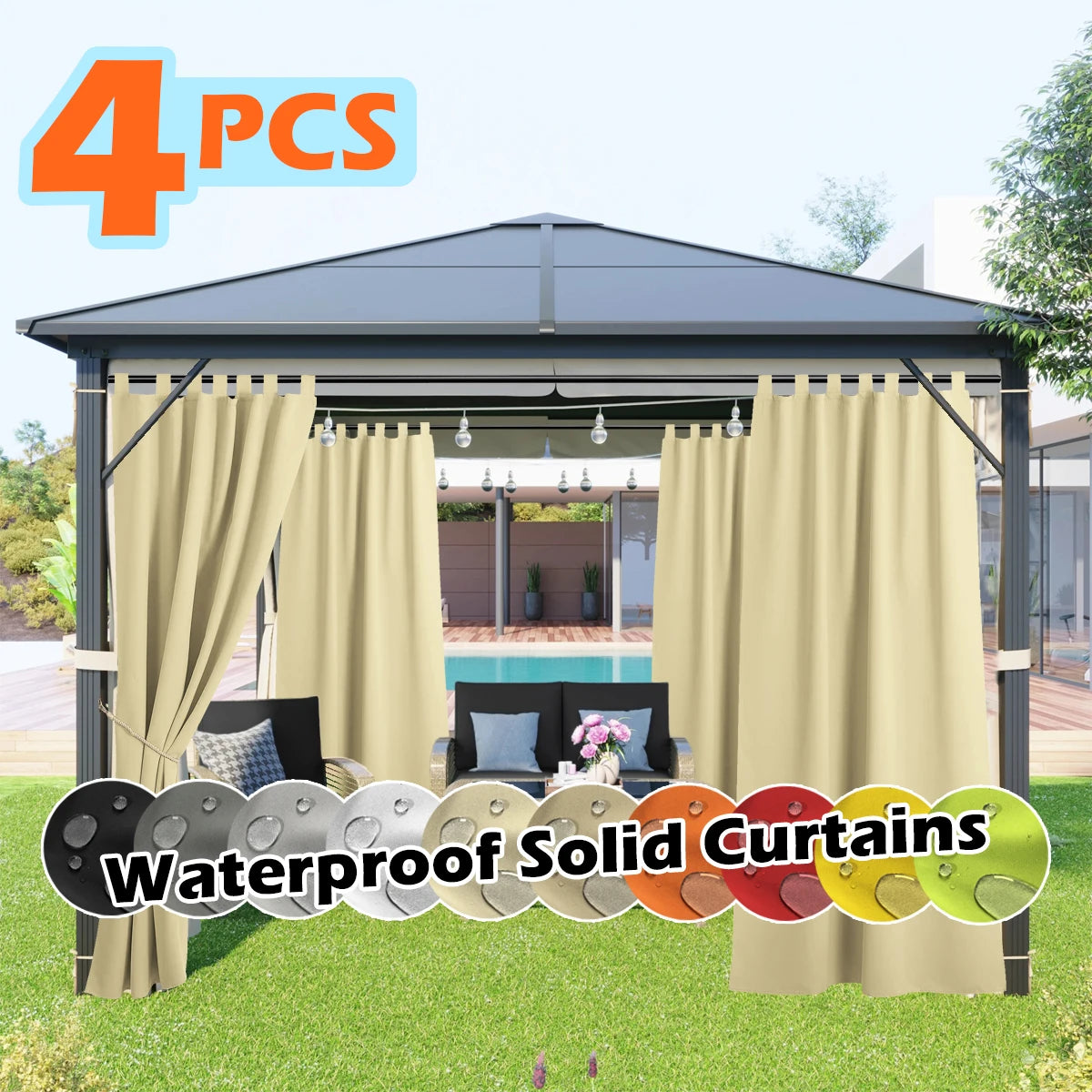 SABALANICA Outdoor Curtains 4 Panel Waterproof UV Resistant Tab Top