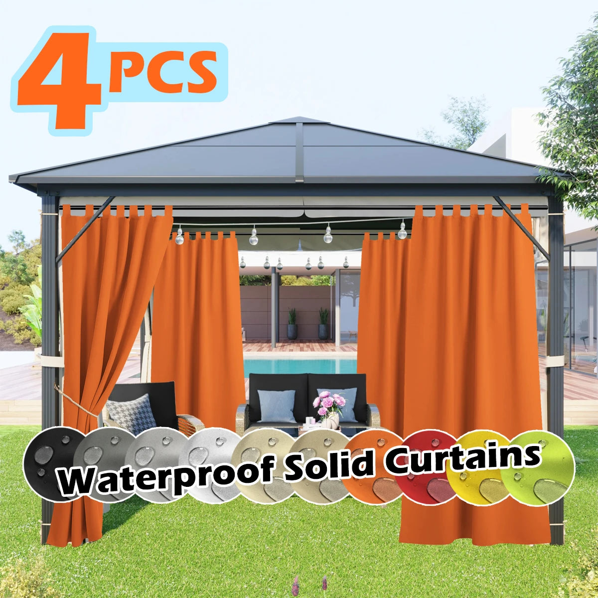 SABALANICA Outdoor Curtains 4 Panel Waterproof UV Resistant Tab Top