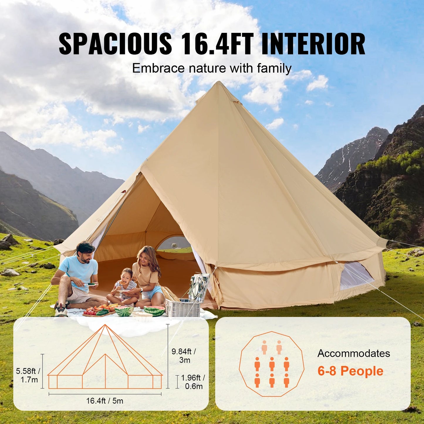 SucceBuy Canvas Bell Tent 4 Seasons Outdoor Camping Stove Breathable
