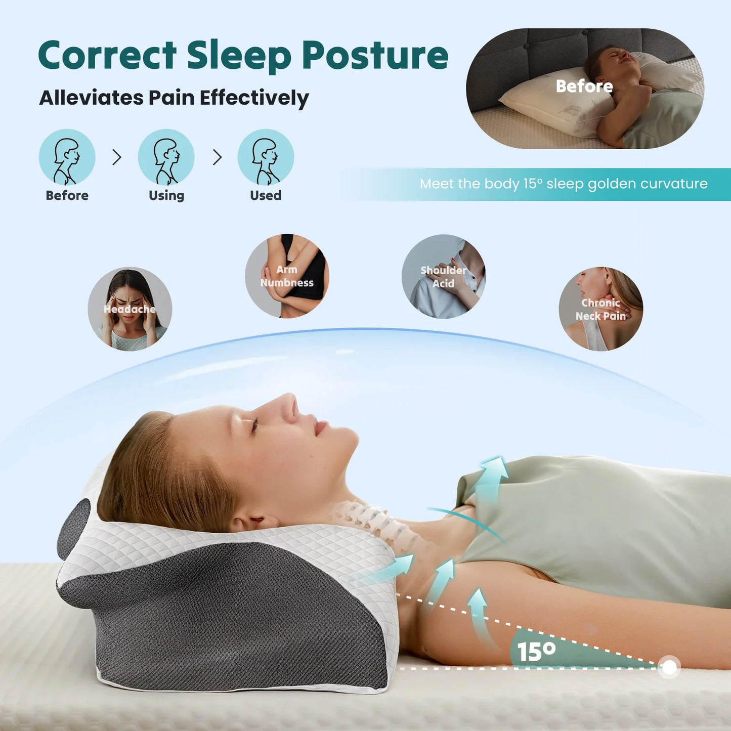 JHK Memory Foam Cervical Pillow With Cooling Pillowcase