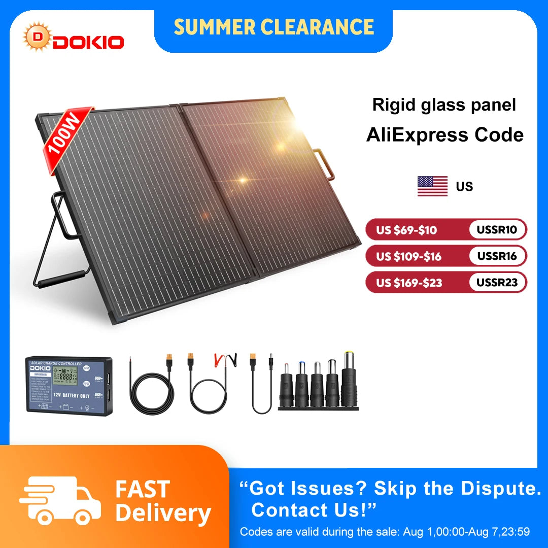 DOKIO 100W Portable Foldable Solar Panel Kit for Camping
