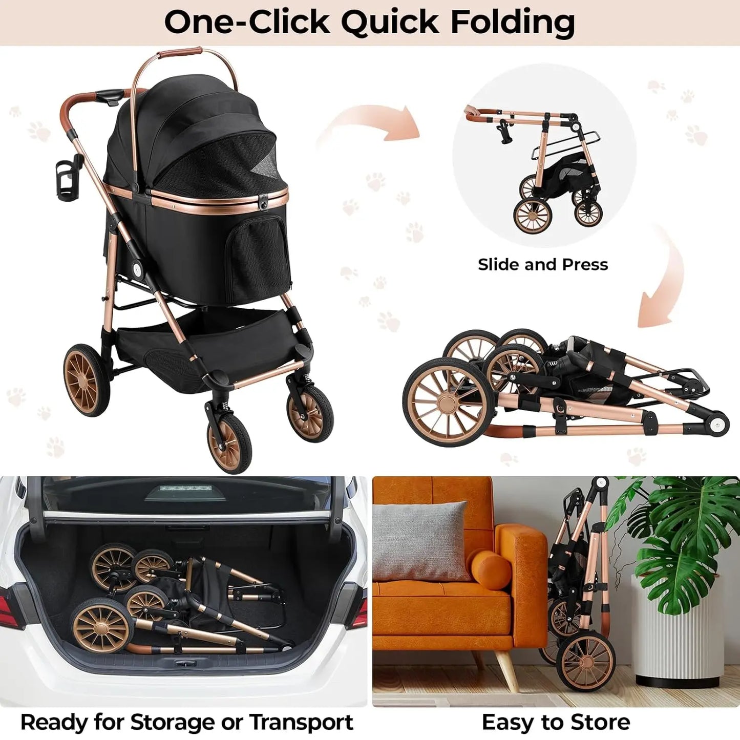 Foldable 360 Degree Cat Pet Stroller And Dog Buggy 25kg Load
