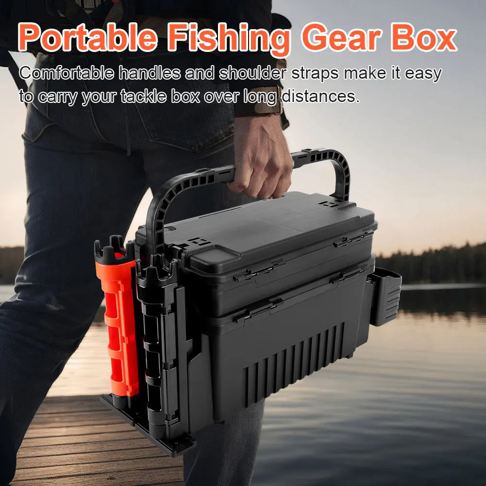 ALIILEE 2 Tier Fishing Tackle Box With Cup Rod Holder