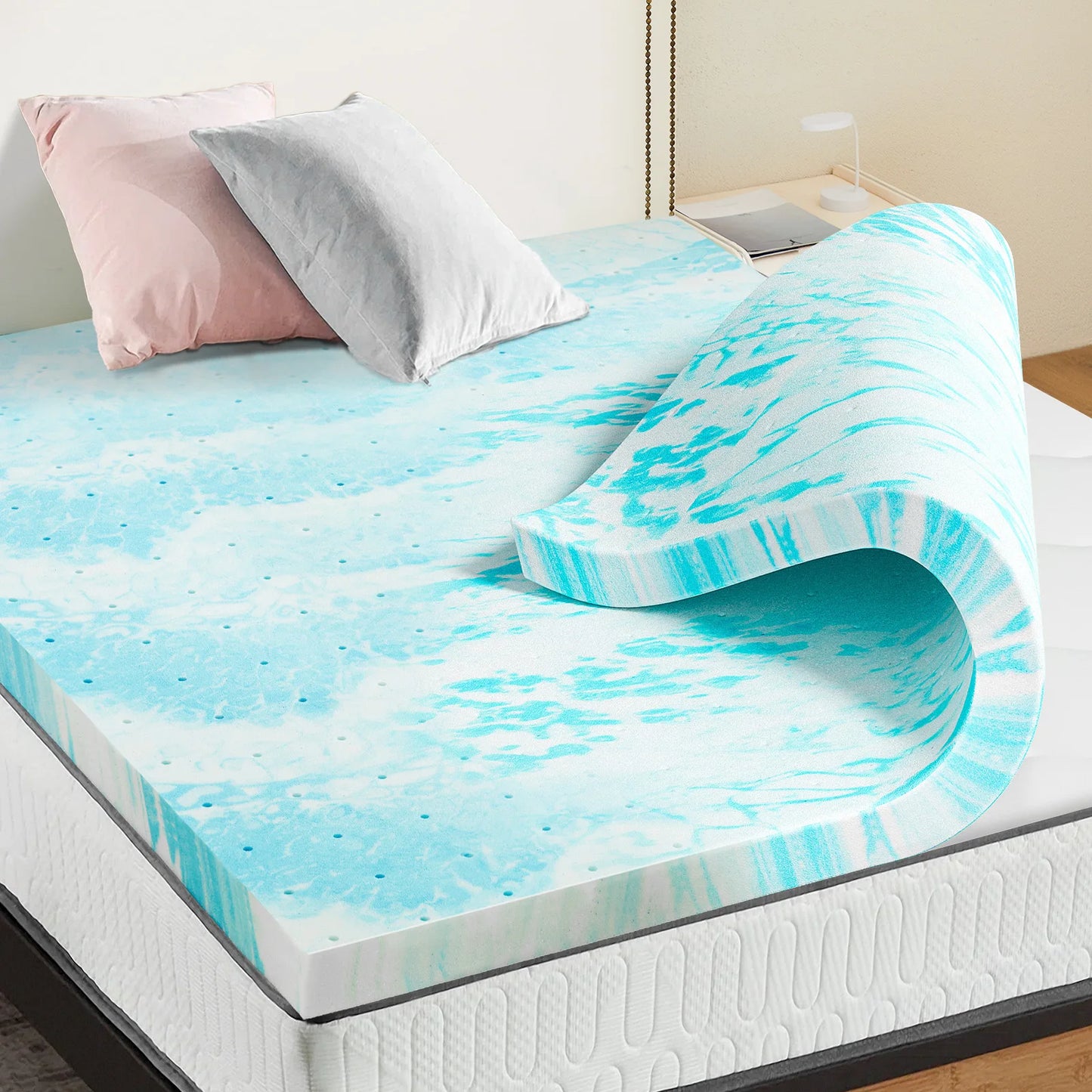 JHK Gel Memory Foam Mattress Topper Cooling Breathable