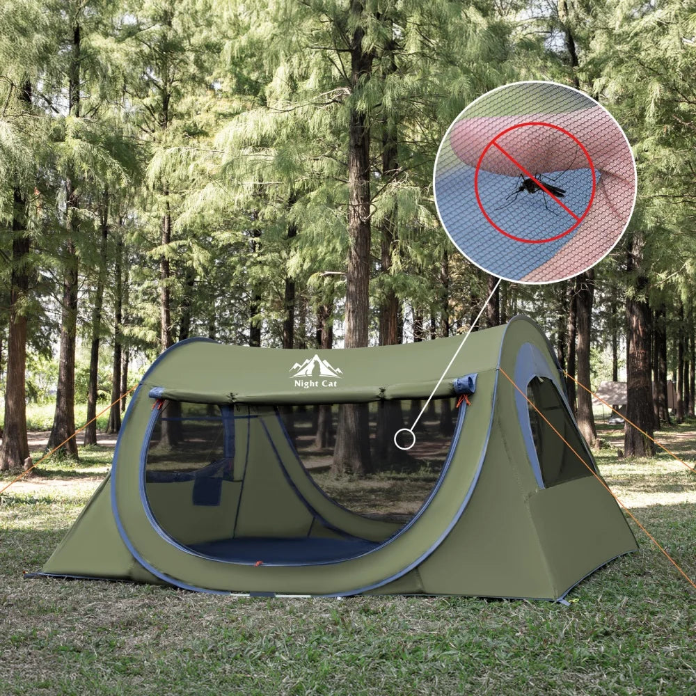 Night Cat Pop Up Tent With Mosquito Net Waterproof Setup