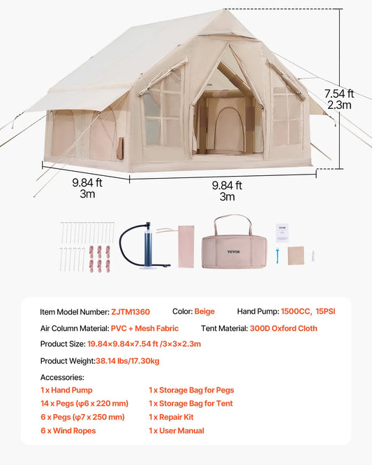 SucceBuy Inflatable Blow Up Tent With Pump And Stove Jack