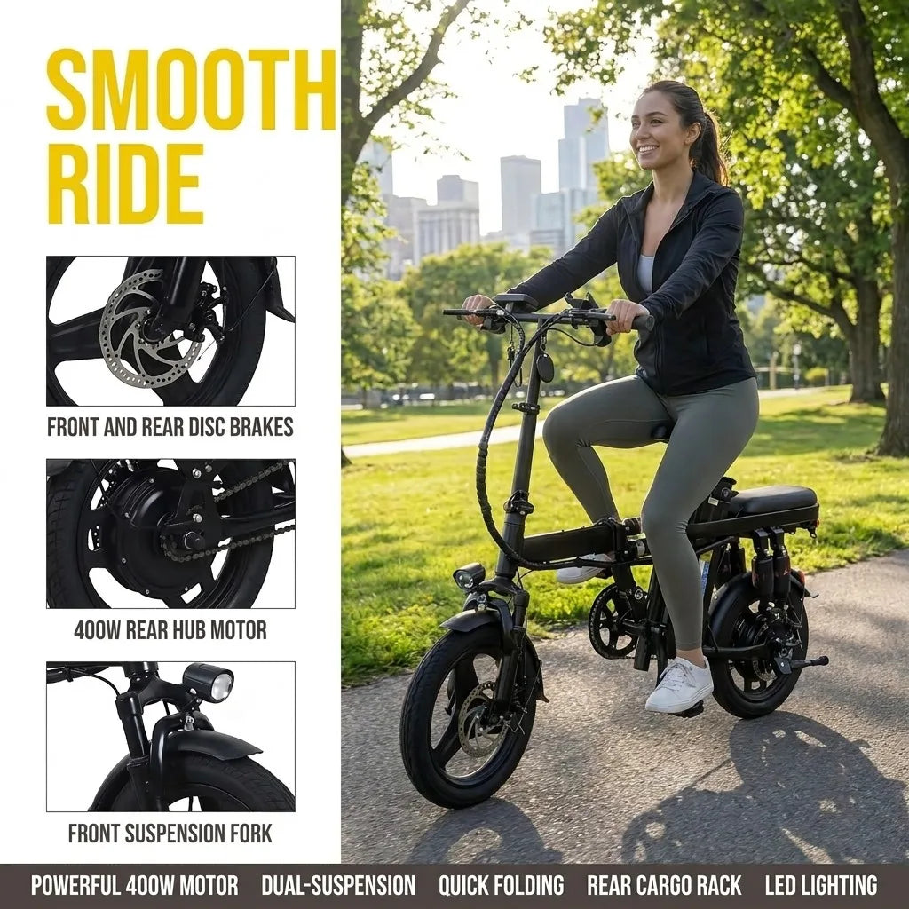Electric Bike Foldable Adult With Rear Seat 400W Motor
