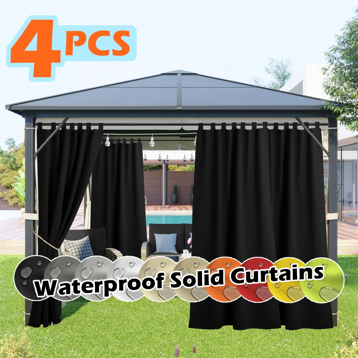 SABALANICA Outdoor Curtains 4 Panel Waterproof UV Resistant Tab Top