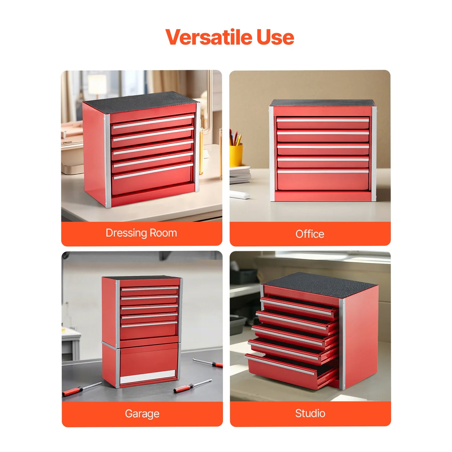 SucceBuy 5-Drawer Metal Tool Box Portable Chest For Workshop