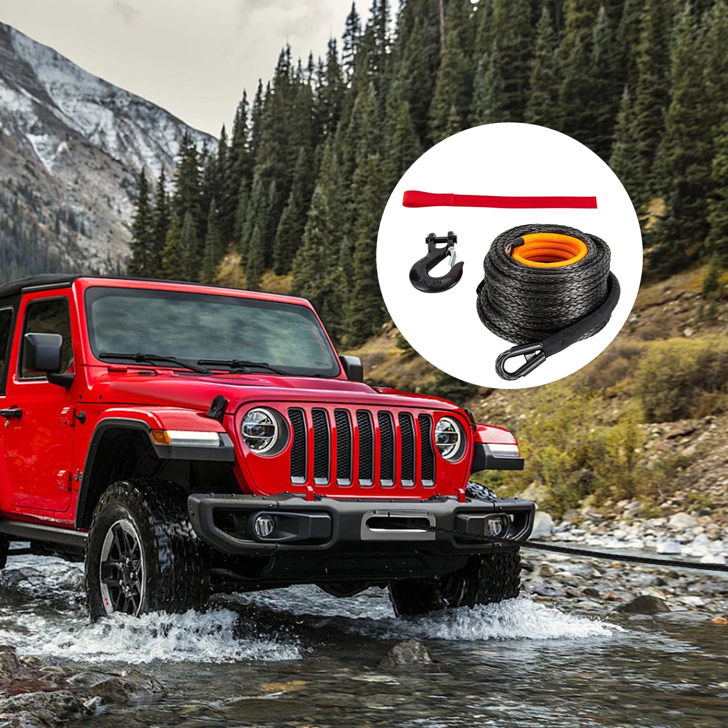Winch Rope With Hook And Protective Sleeve 31500 Lbs Cable