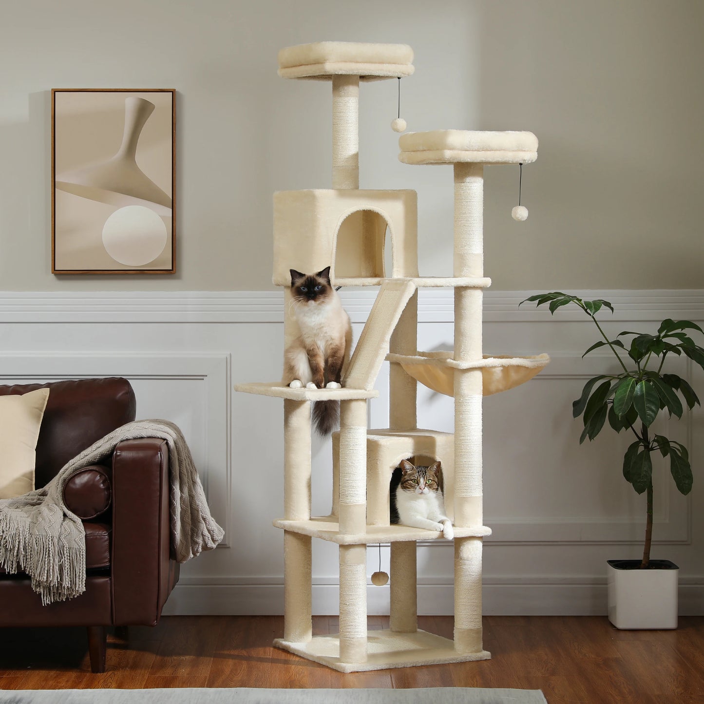 PEQULTI Multi Level Cat Tree Scratching Posts Hammock Cozy Condo