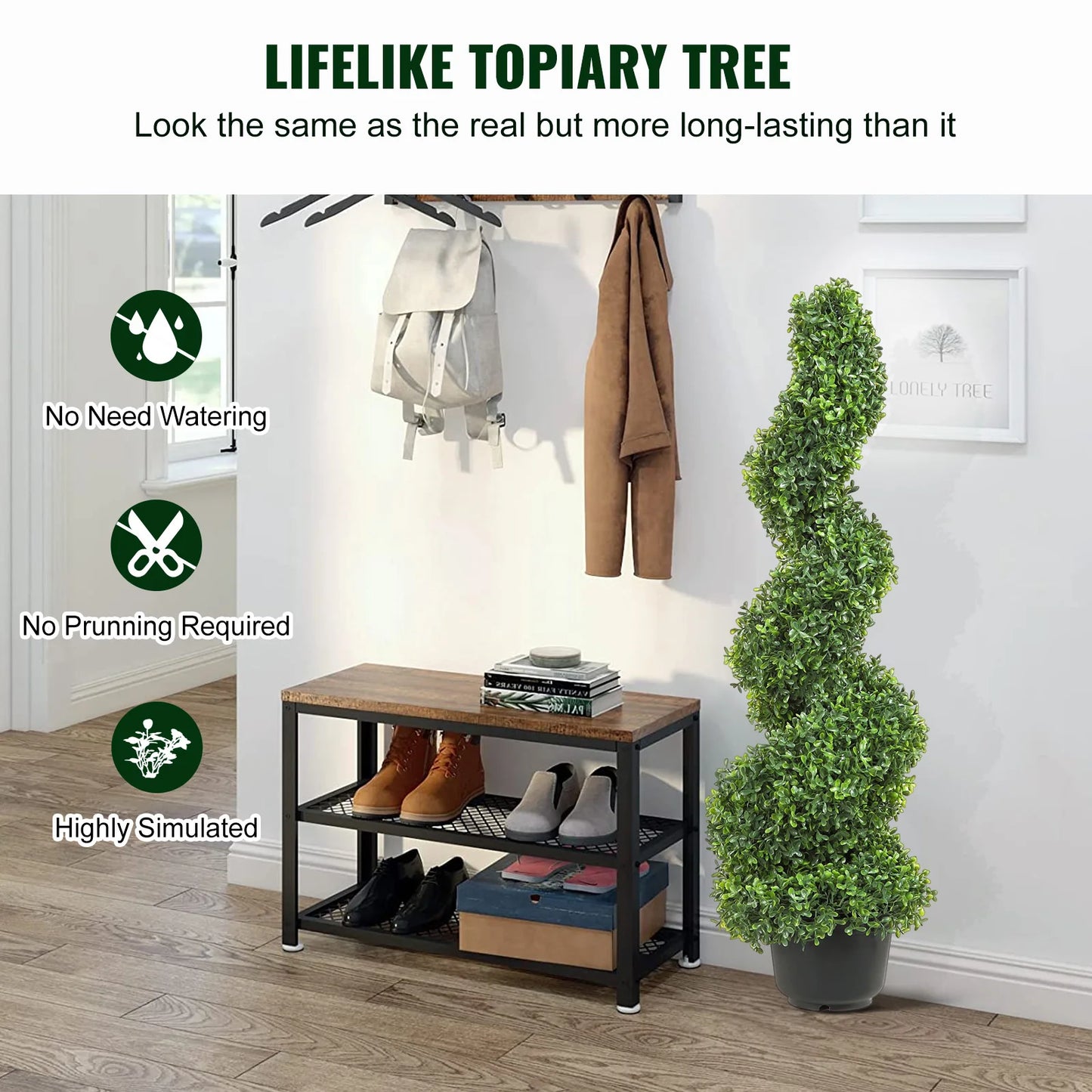 SucceBuy Boxwood Tower Topiary Spiral Artificial Plant For Outdoor Decor