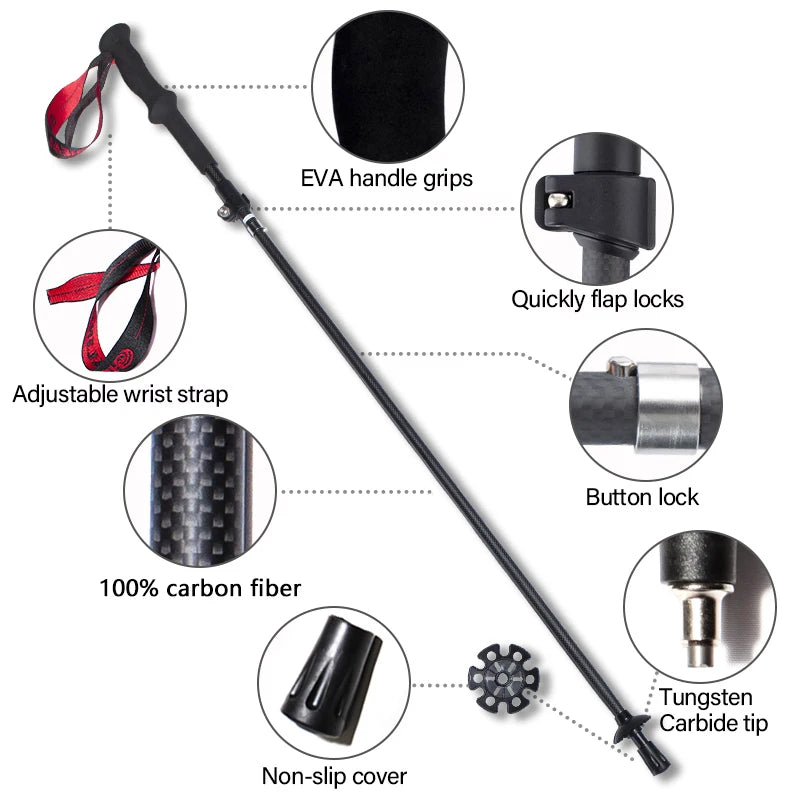 OKHEALING Ultralight Carbon Fiber Hiking Trekking Poles