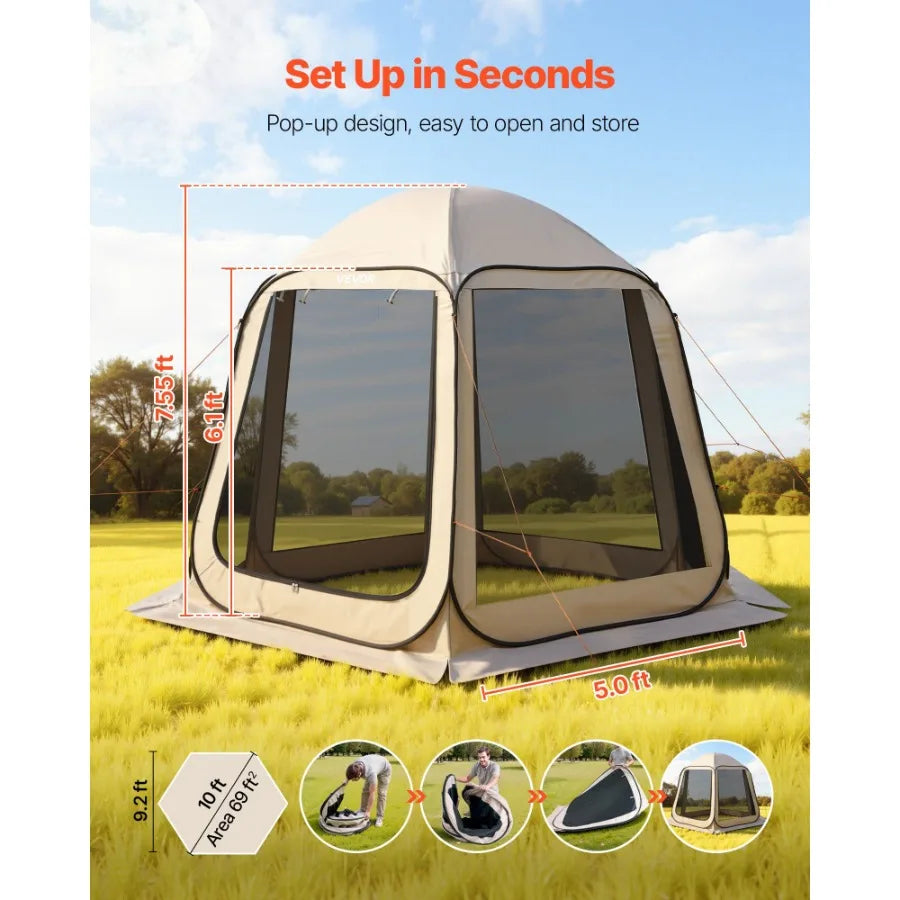 Screen House Pop Up Tent Garden Shelter 4-8 Person