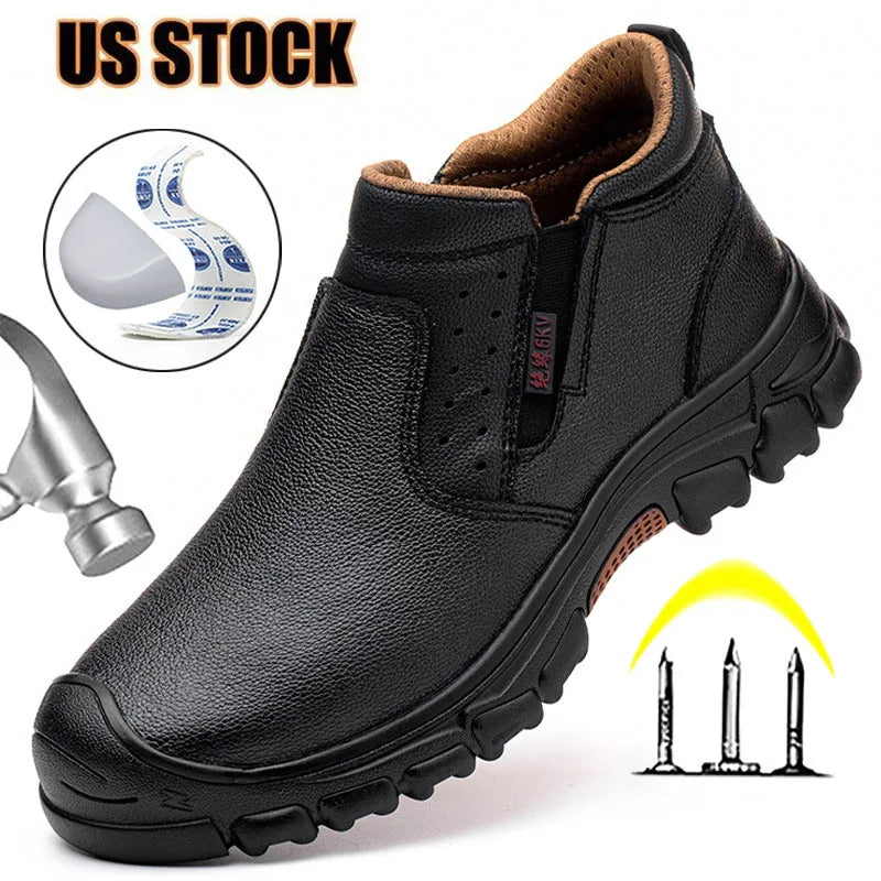 Mens Composite Toe Work Boots With Metatarsal Guard And Anti Slip Outsole