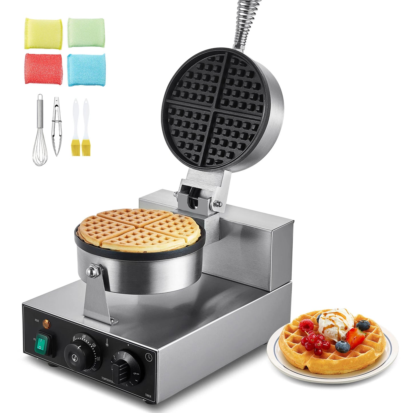 SucceBuy Commercial Waffle Maker 1200W Stainless Steel Belgian Waffle Iron