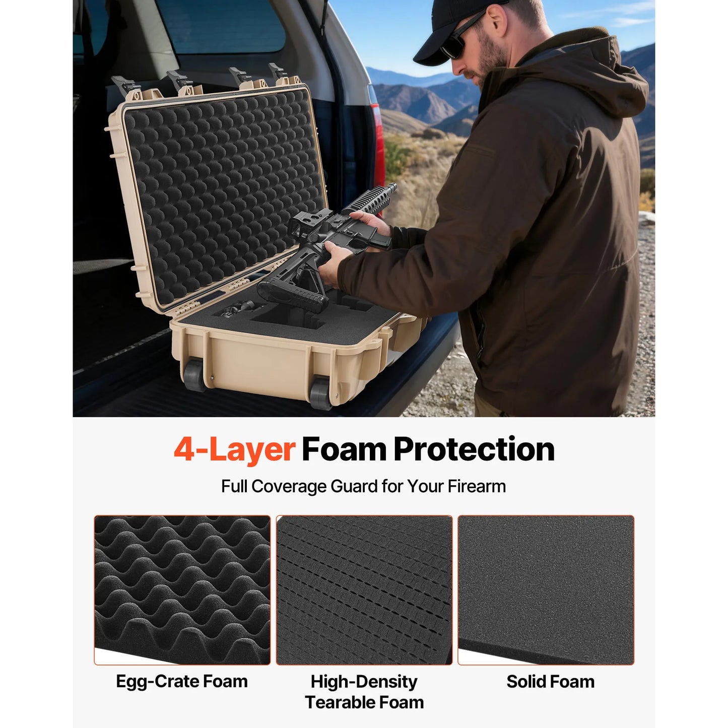 SucceBuy Lockable Hard Rifle Case With Pre-Cut Foams And Wheels IP67 Waterproof