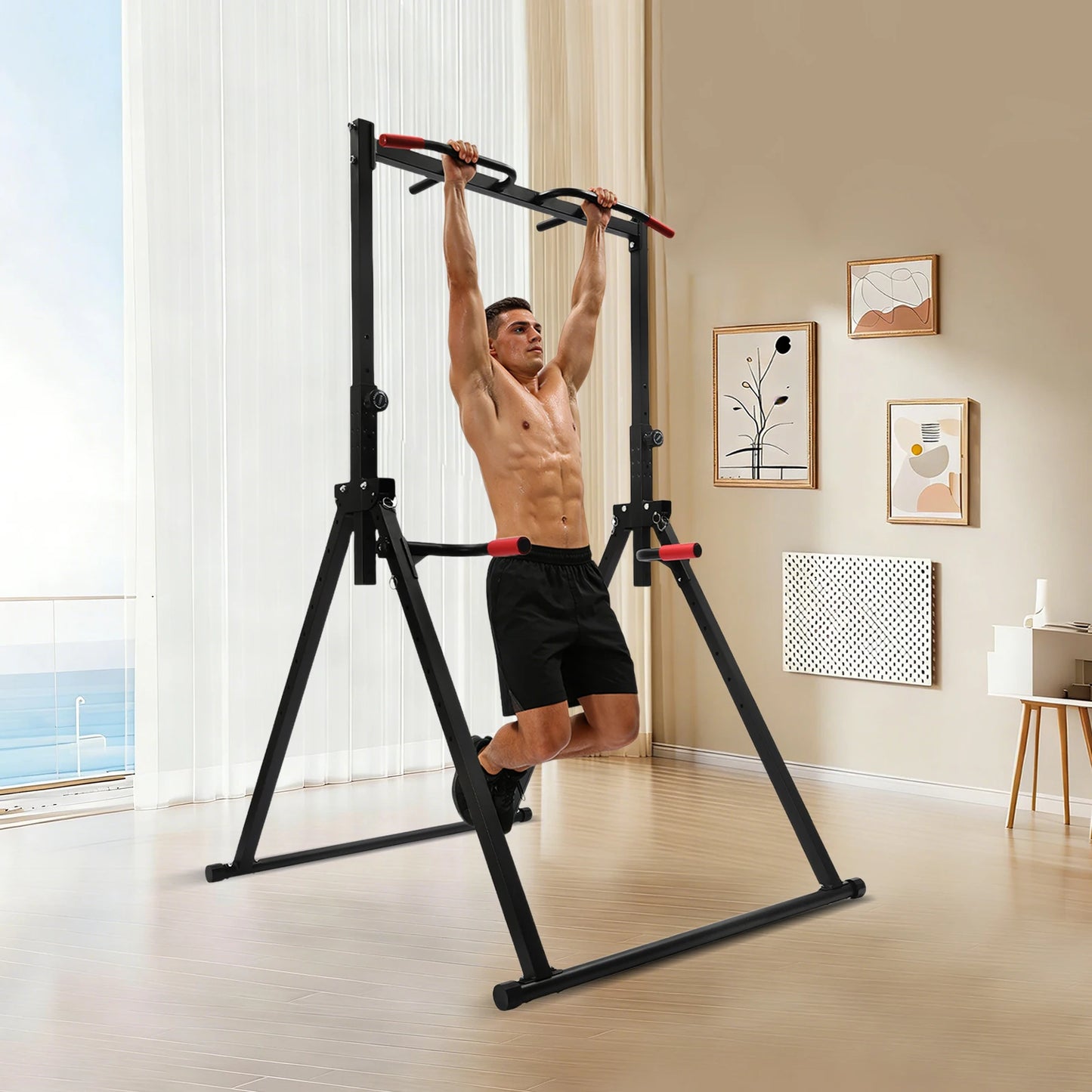 Foldable Height Adjustable Pull Up Bar With Thickened Steel Frame