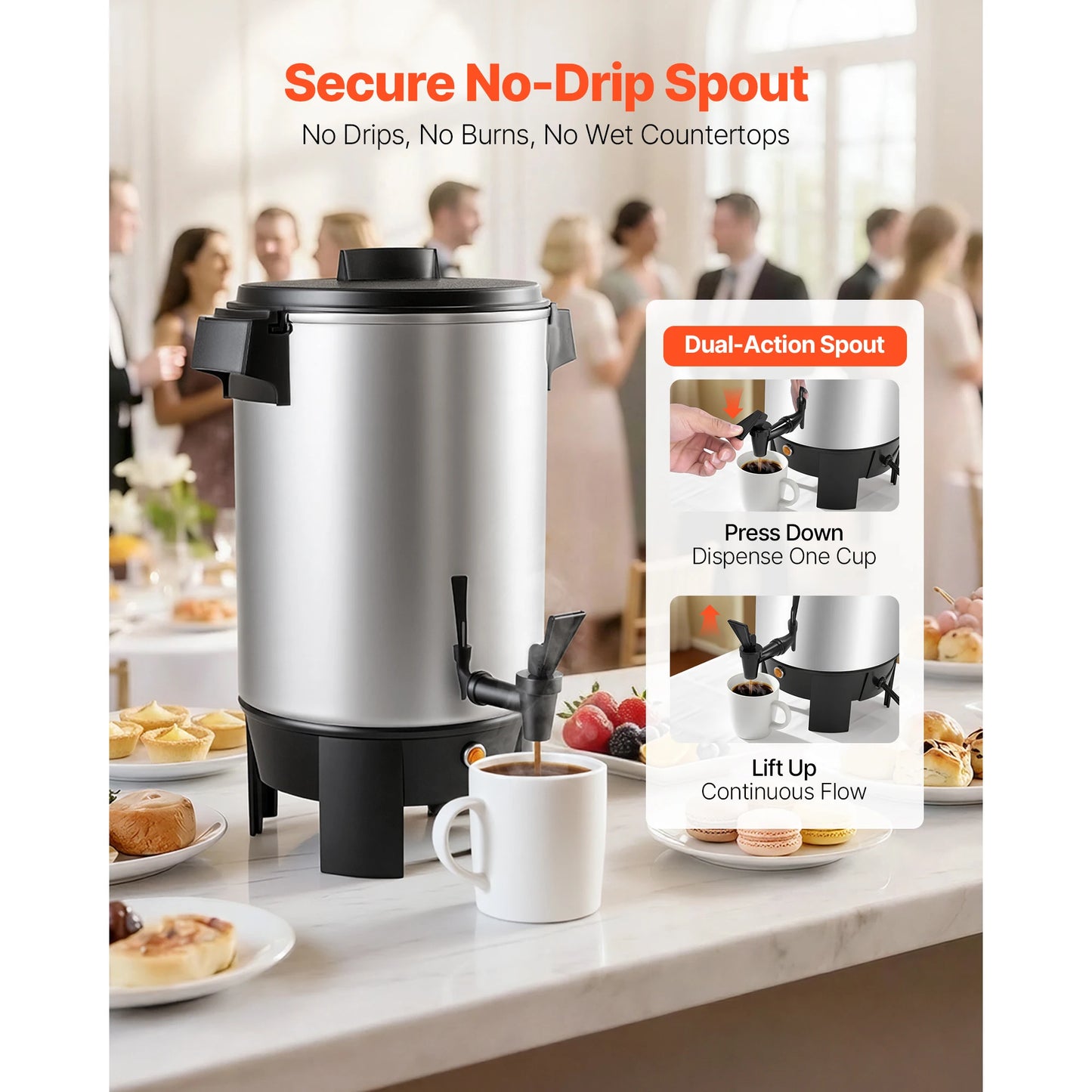 SucceBuy Commercial Coffee Urn Quick Brews Dripless Faucet For Catering