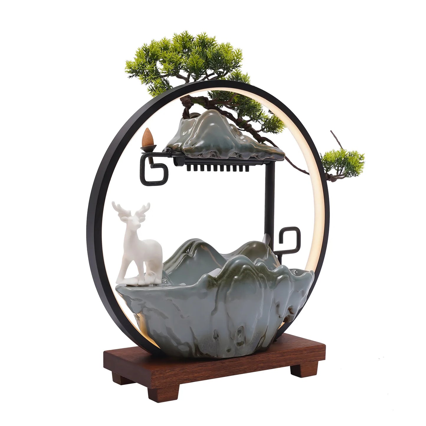 Bymaocar Tabletop Water Fountain with LED Light Zen Decor