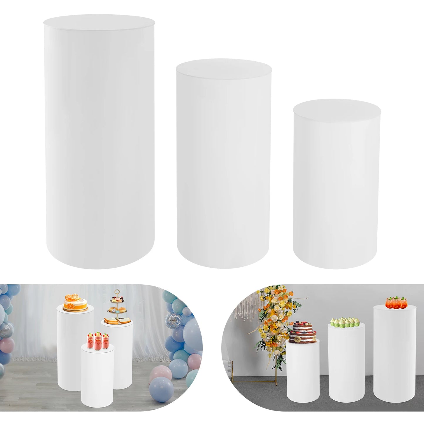Three Piece Cylinder Pedestal Stand For Wedding Cake Display