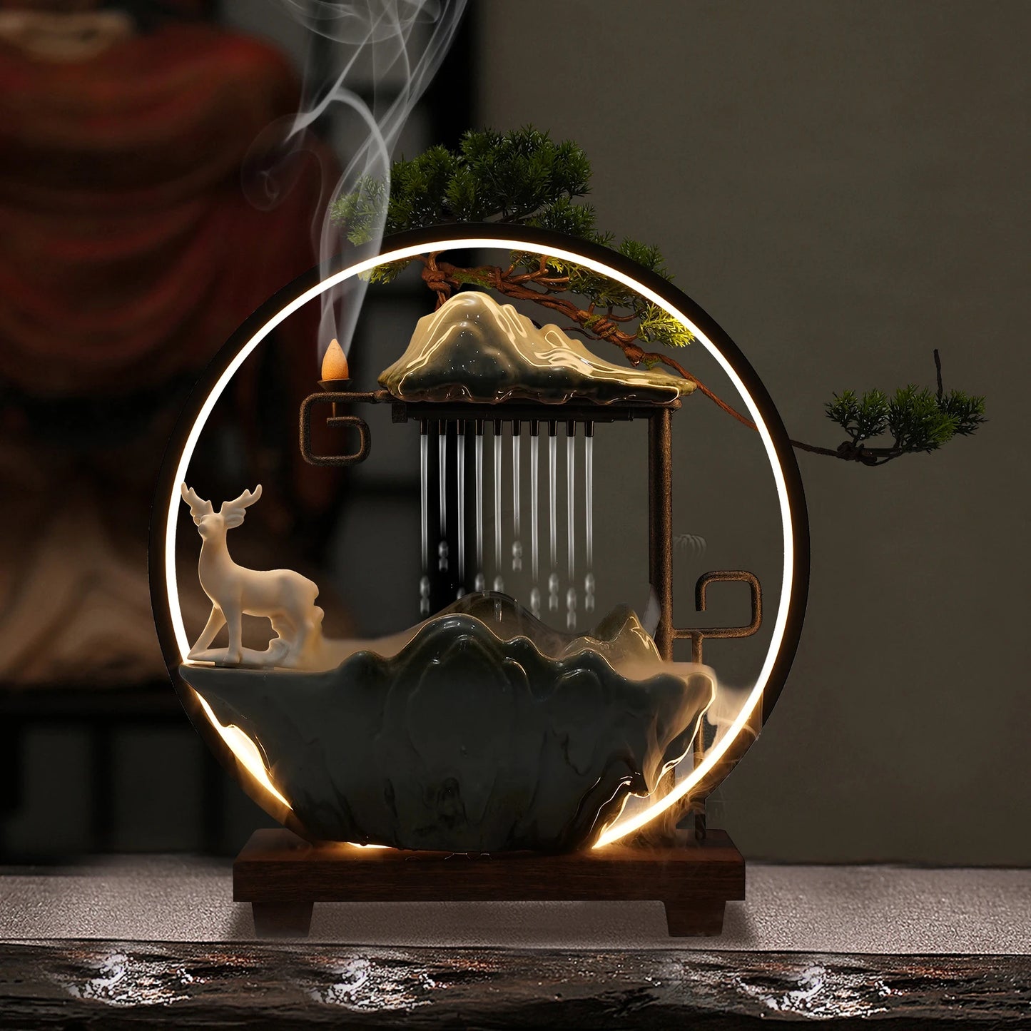 Bymaocar Tabletop Water Fountain with LED Light Zen Decor