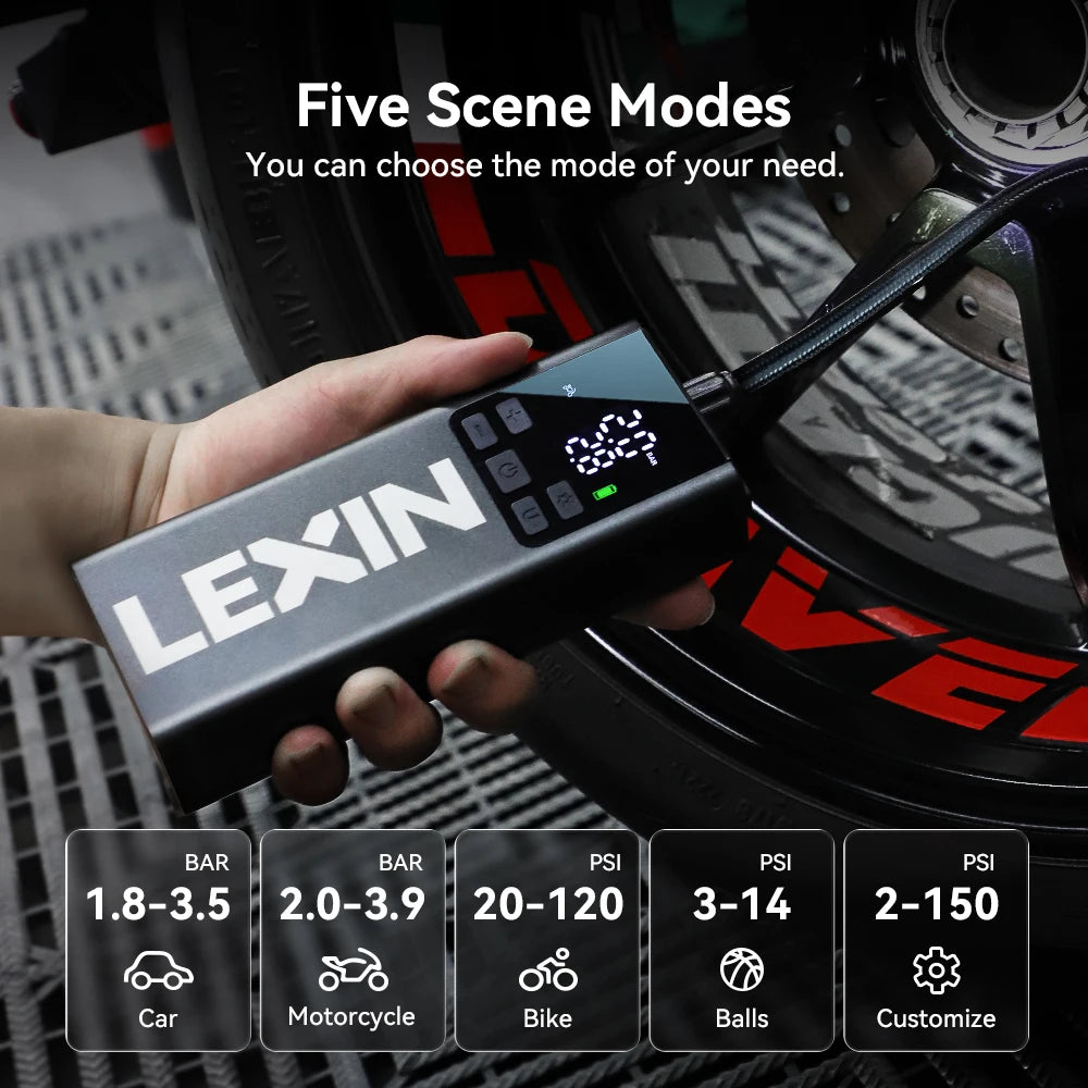 Lexin P5 Smart Digital Motorcycle Tire Air Pump With Power Bank