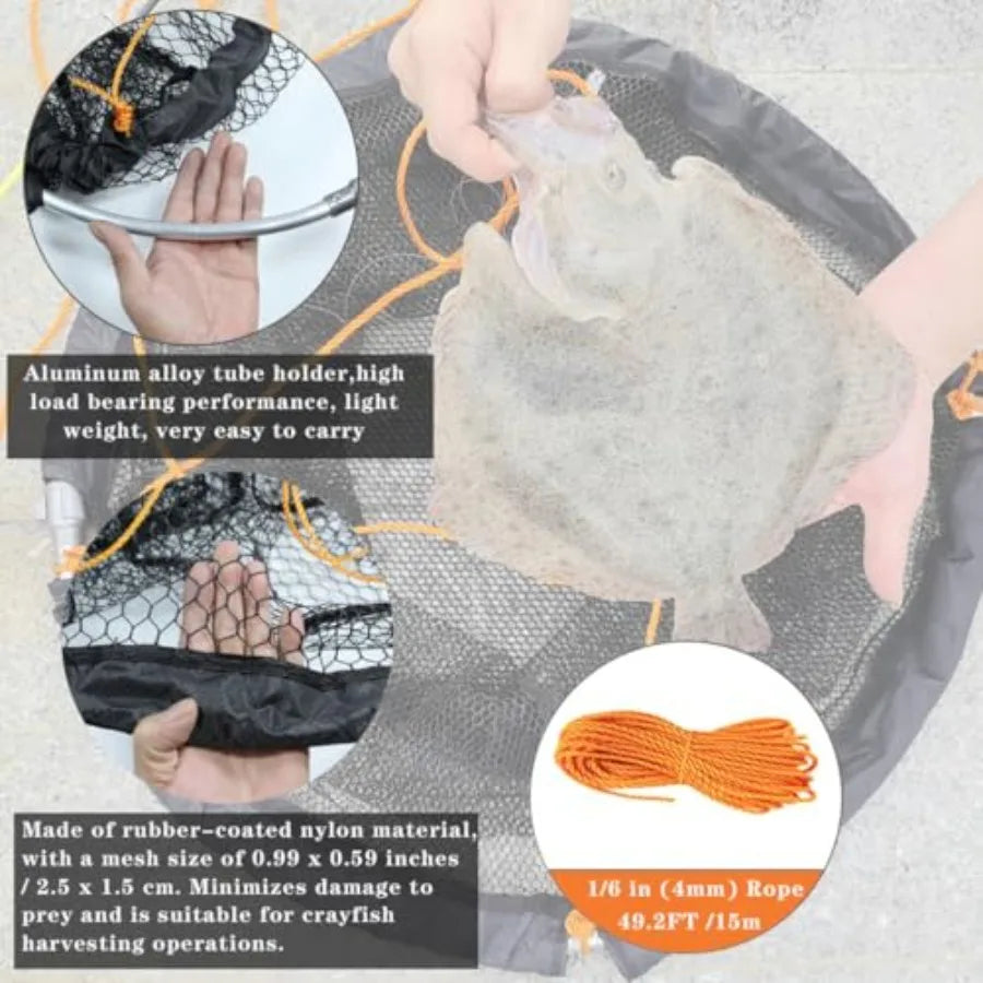 Foldable Bridge and Pier Fishing Landing Net with Aluminum Ring