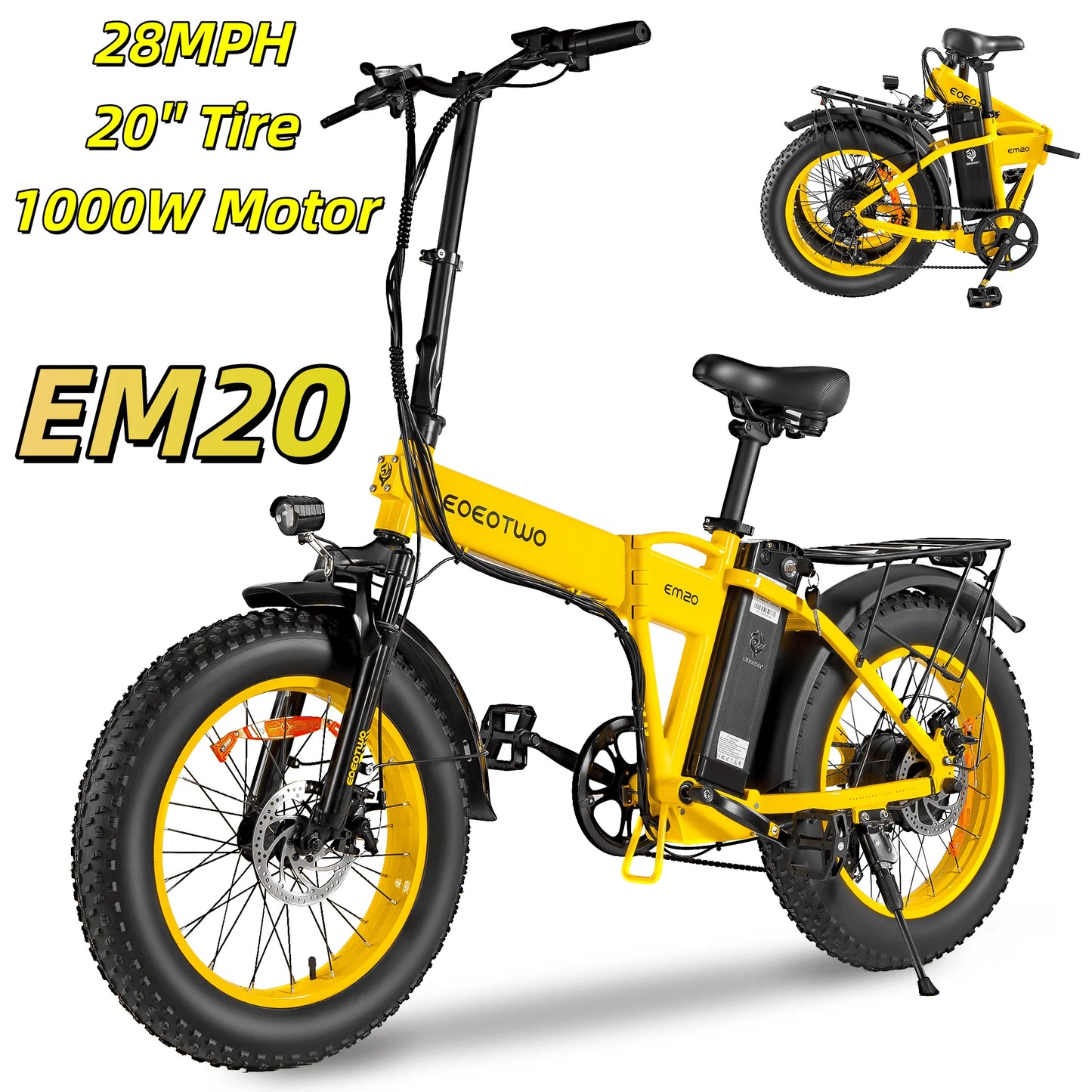 EOEOTWO Fat Tire Electric Bike 1000W Motor 34 MPH 60MileRange