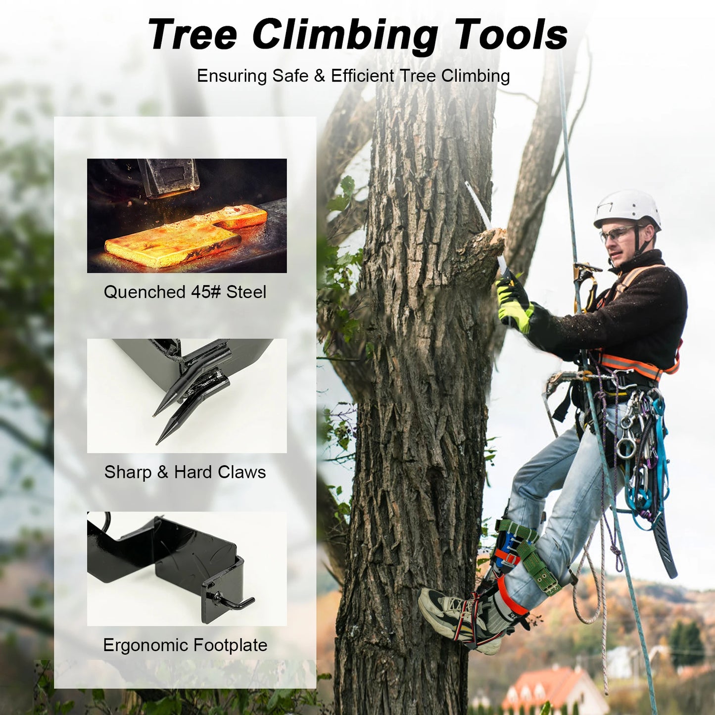 Ergonomic Tree Climbing Spikes Kit with Safety Harness Belt