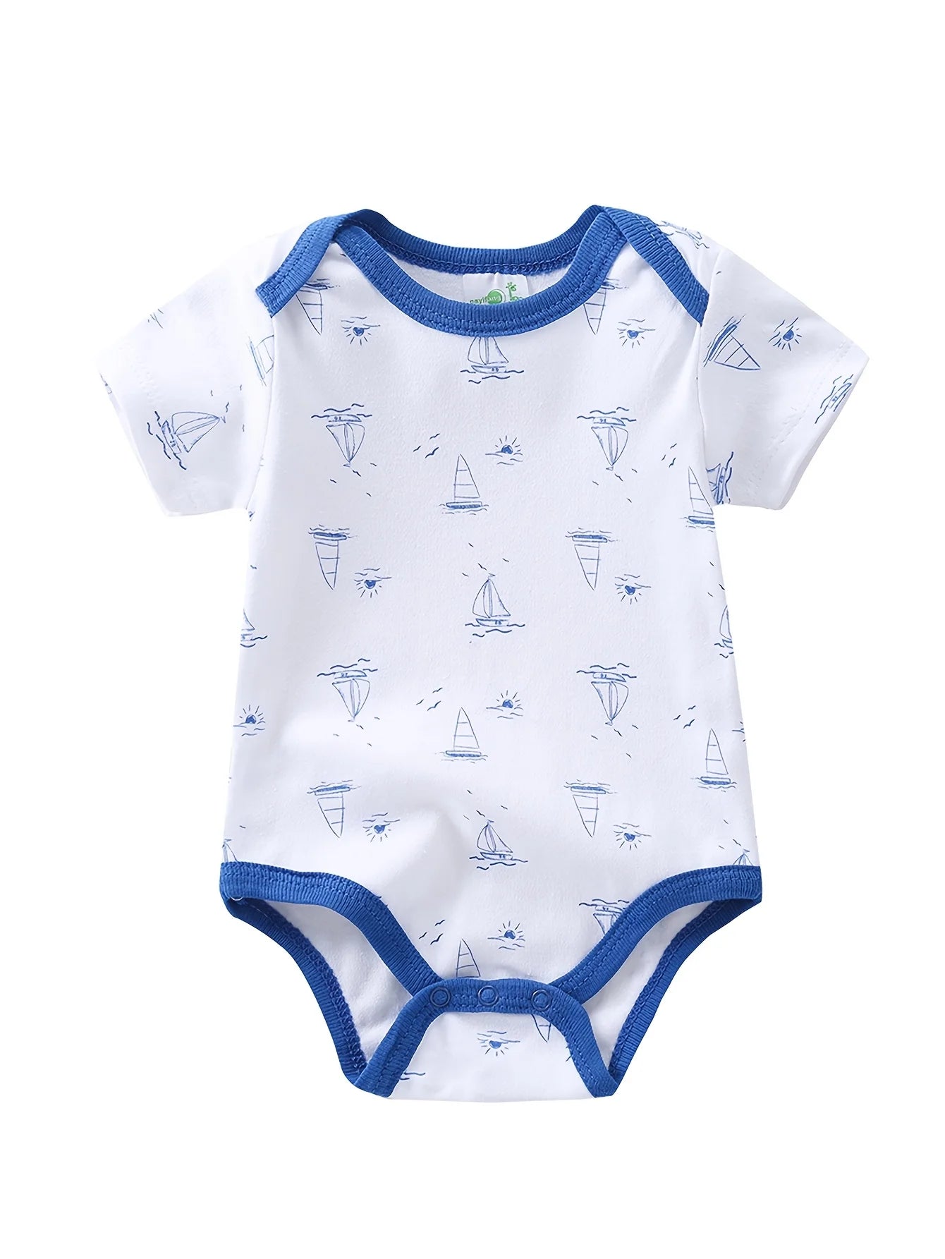 Baby Boy Sailboat Pattern Rompers Bodysuits 5 Pack Cotton