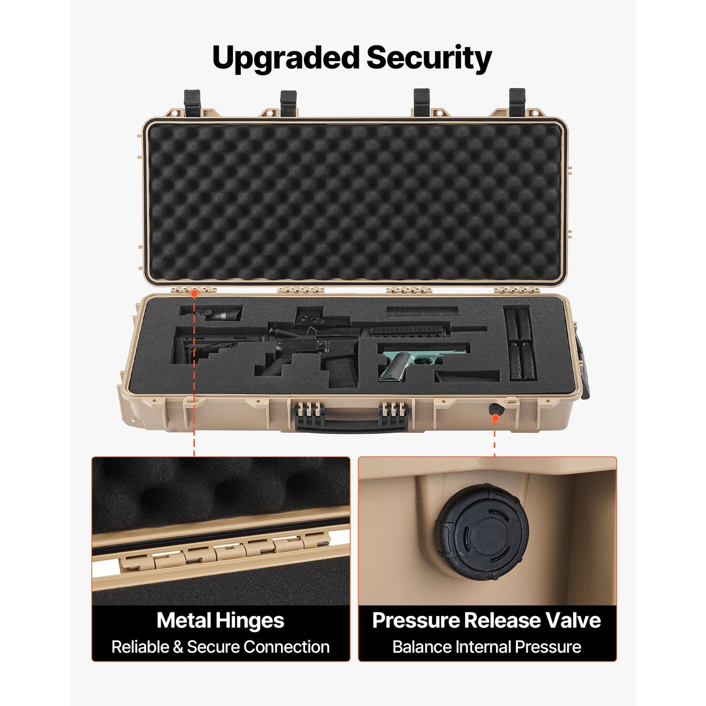 SucceBuy Lockable Hard Rifle Case With Pre-Cut Foams And Wheels IP67 Waterproof