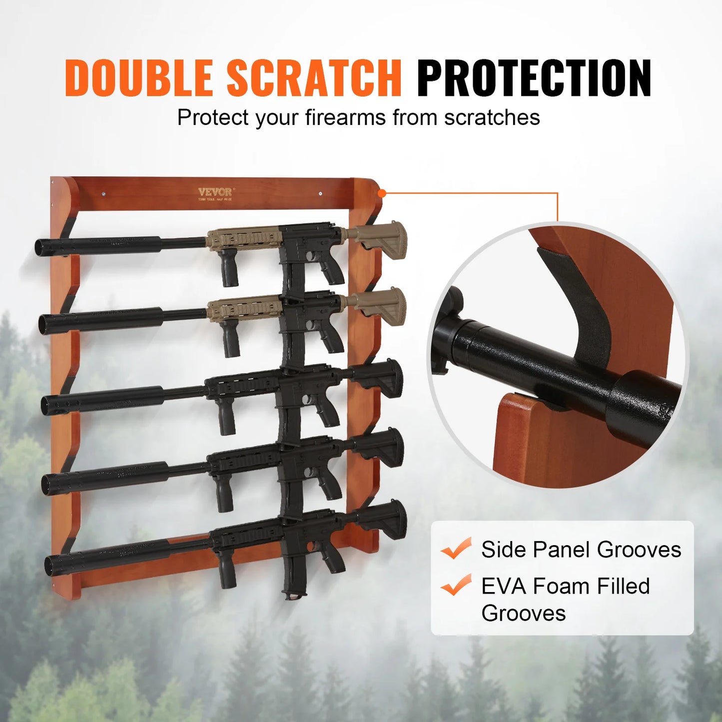 SucceBuy Wood Gun Rack Wall Mount Holds 5 Guns Sturdy