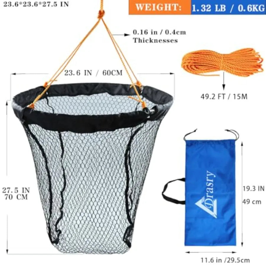 Foldable Bridge and Pier Fishing Landing Net with Aluminum Ring
