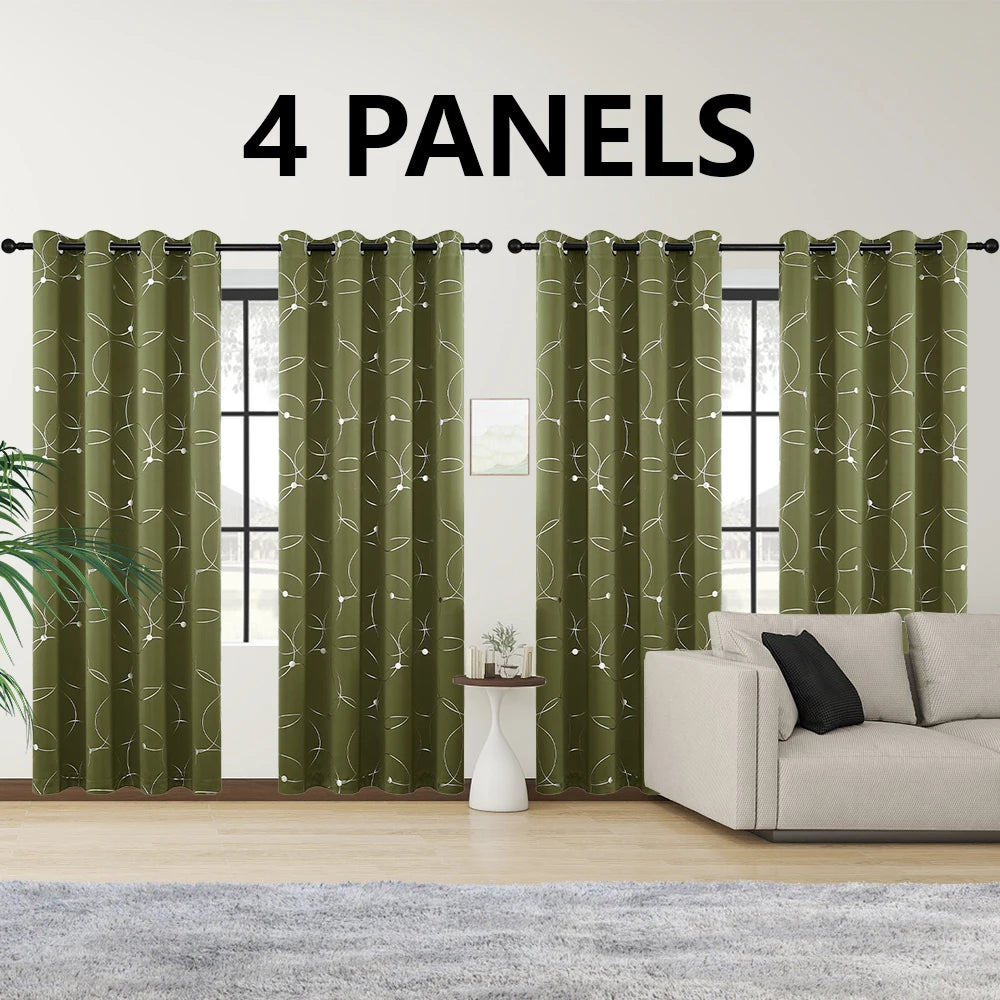 4Pcs Blackout Curtains Grommet Thermal Insulated Foil Circles Dots