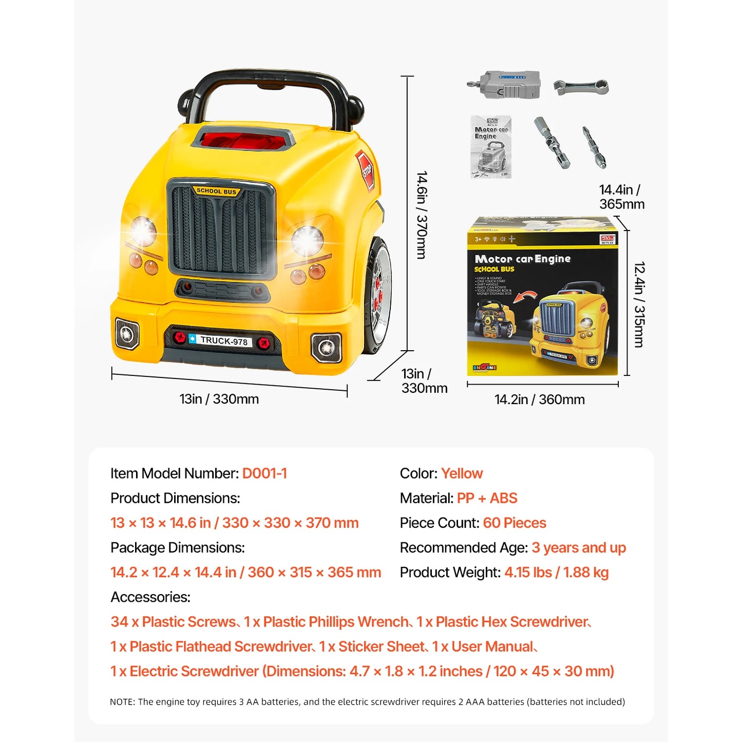 SucceBuy 60 Pcs Kids Mechanic Car Repair Set Removable Parts