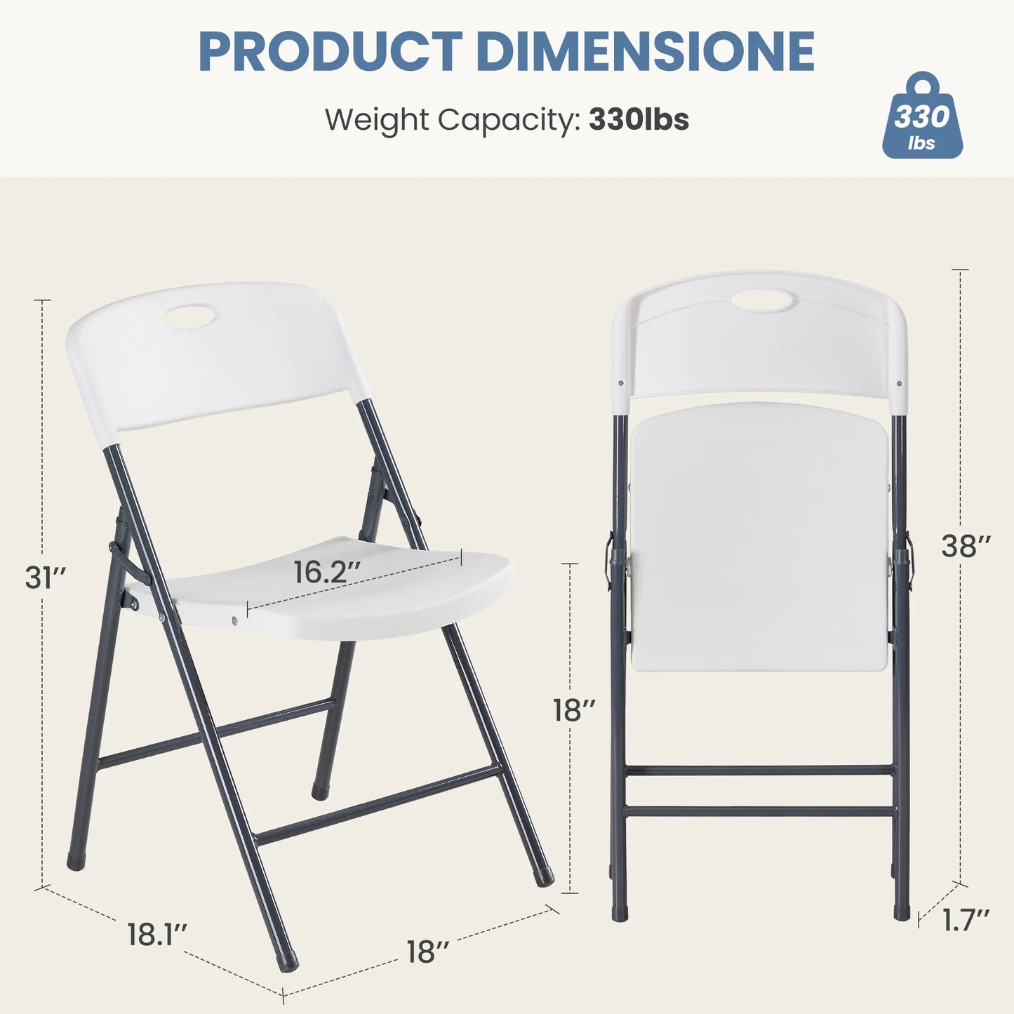 JHK Plastic Stackable Folding Chairs Heavy Duty Ergonomic Back